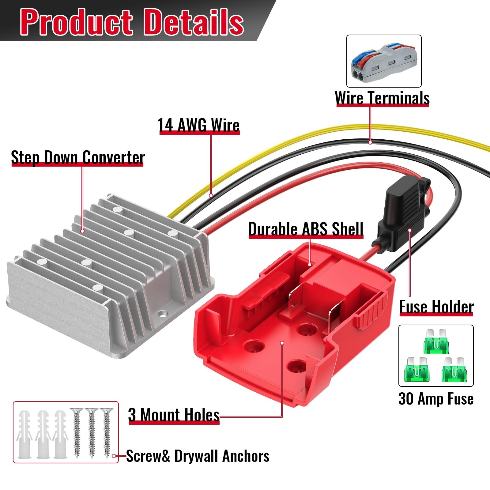 18V to 12V Step Down Converter Compatible with Milwaukee 18V Battery Adapter