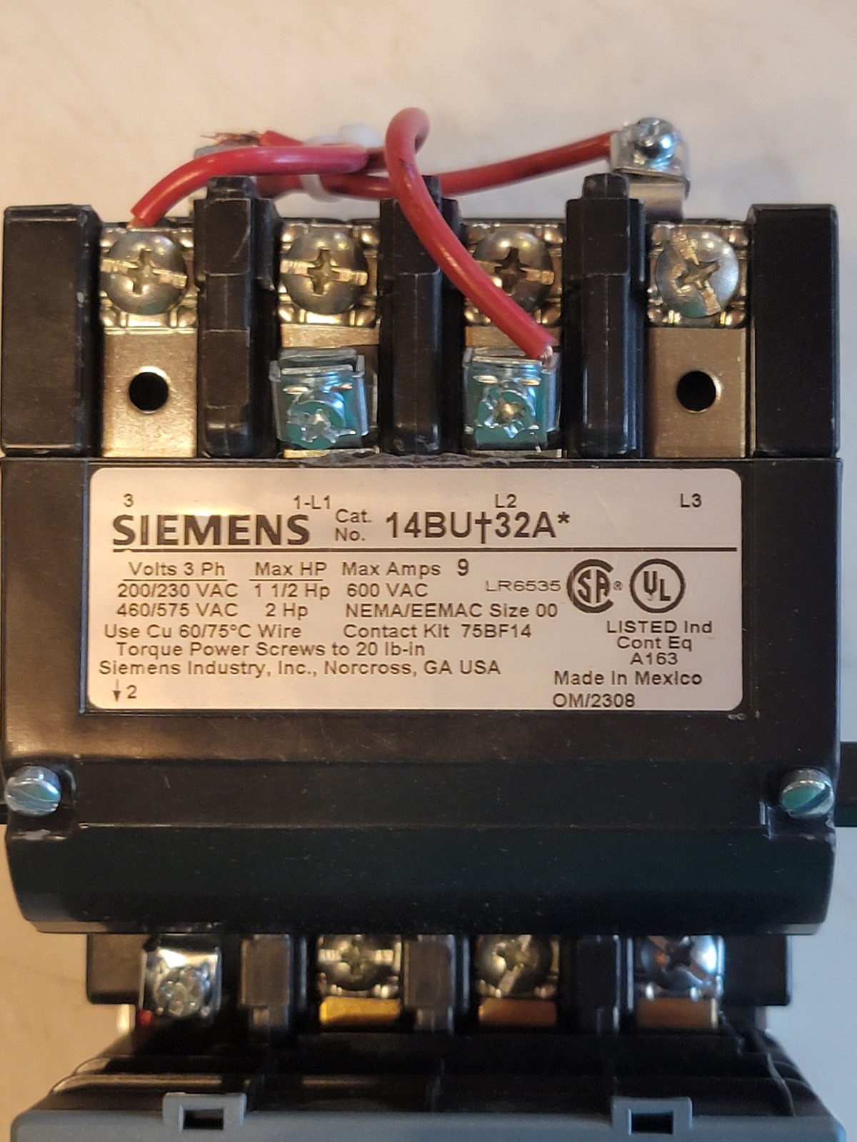 Siemens 14BUB32AD Nonreversing Nema Magnetic Motor Starter, No Enclosure Nema