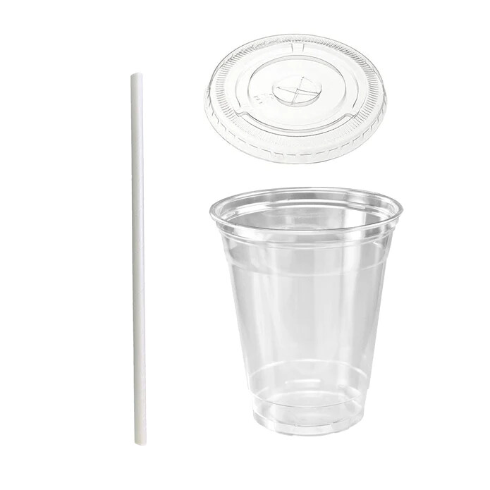 16 Oz Clear Plastic Cups PET Disposable Cold Cups With Lids and Straws for Party