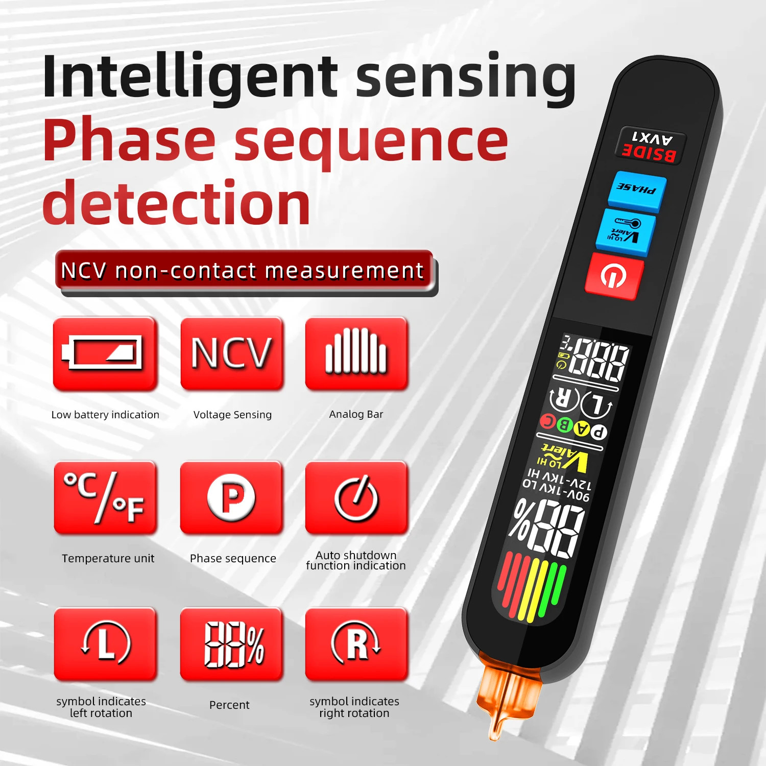 Voltage Detector Tester Phase Sequence Smart NCV Live Wire Check Meter