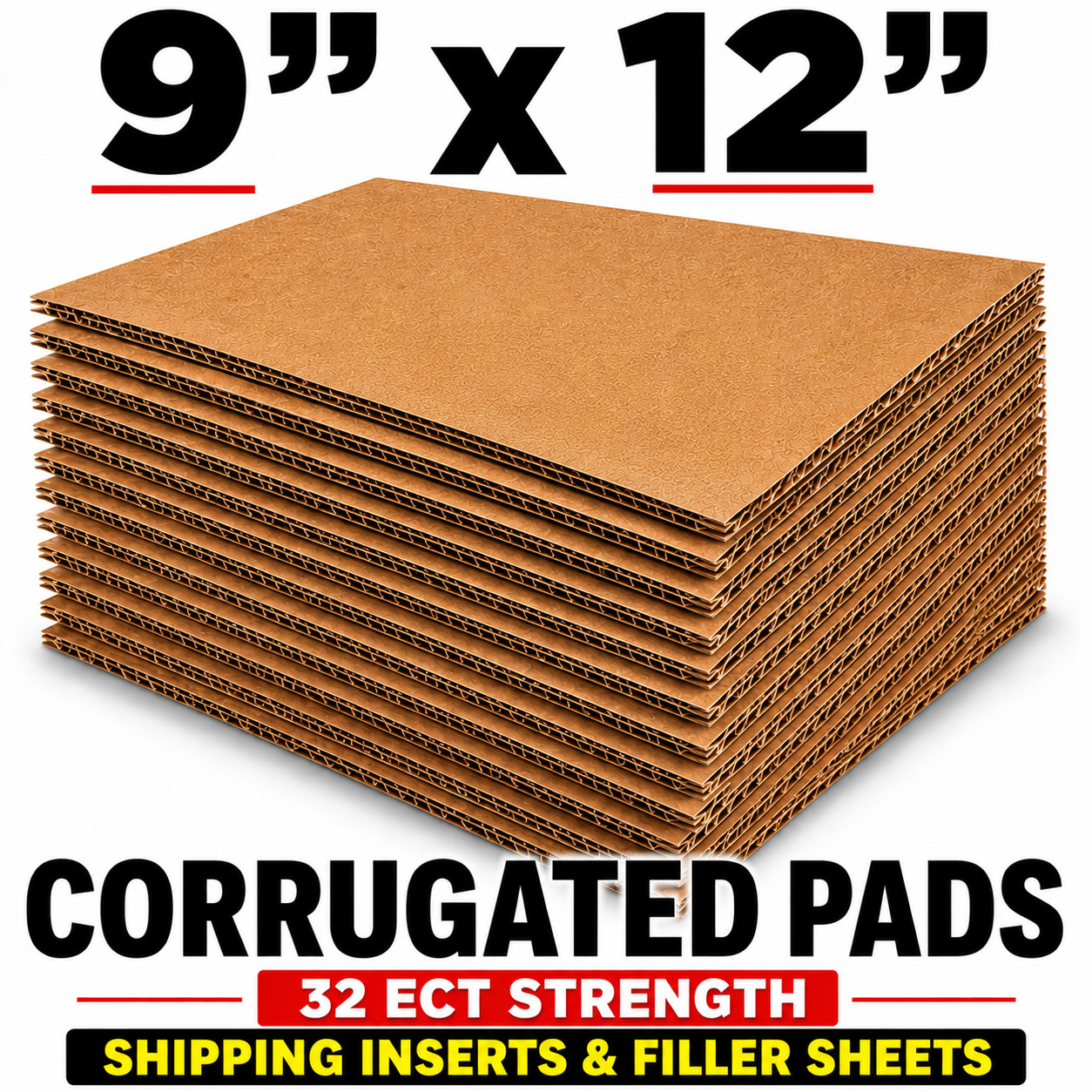 9×12 Corrugated Cardboard Pads Inserts 32 ECT Kraft Filler Sheets 25-200 Pack