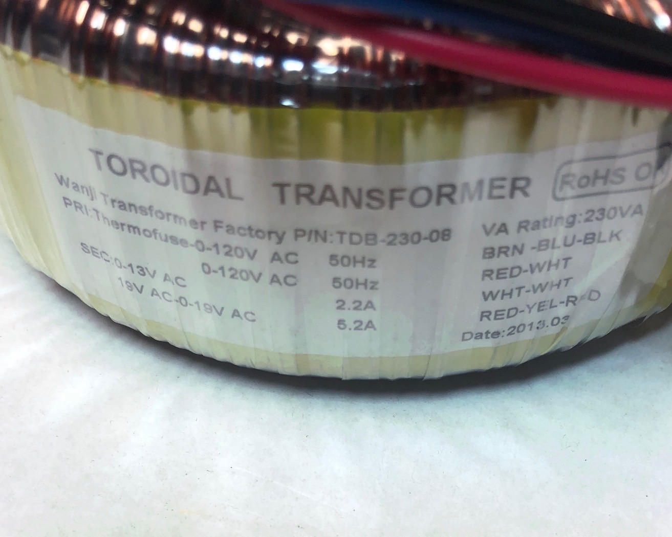 TDB-230-08 WANJI DIY TOROIDAL Audio Power TRANSFORMER VA RATING 230VA NEW!