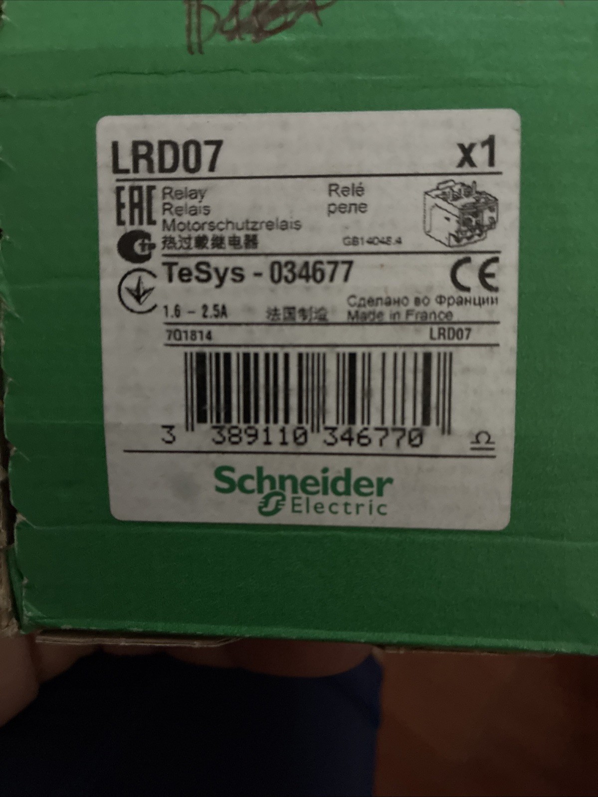 Schneider Electric TeSys LRD07 Motor Protection Relay 1.4-2.5A