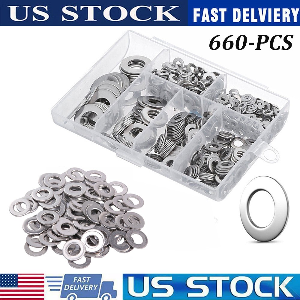 660Pcs Steel Flat Washer Assortment Set Sealing Spacer Gasket Ring Metric Washer
