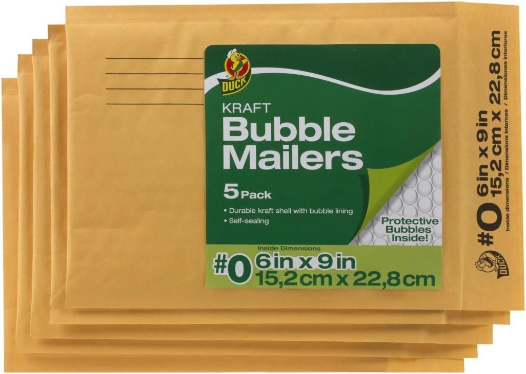 #0 Kraft Bubble Mailers 6 x 9 Inches, [*5-Pack*] # 284691