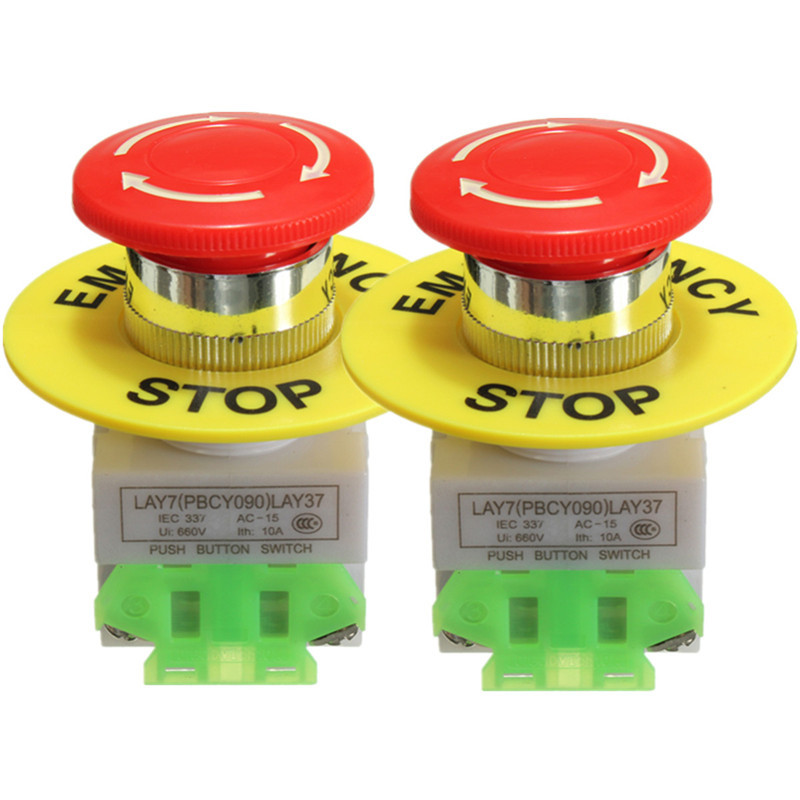 2 Pcs x Red Mushroom Emergency Stop Push Button Switch NO + NC 22mm CNC Gecko