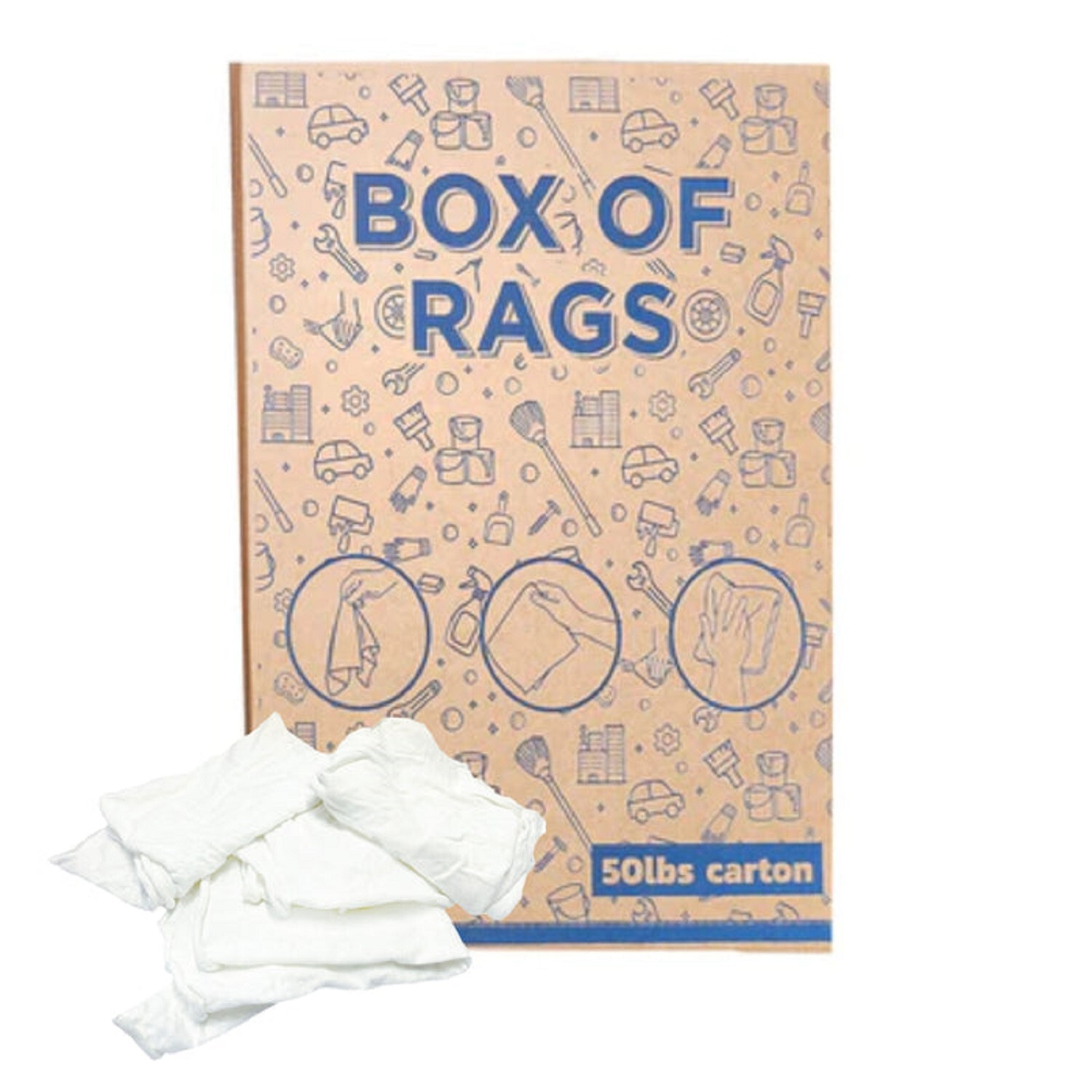 Recycled White Knit Cotton Cleaning Rags 50 lbs. Box Multipurpose Wiping Cloths