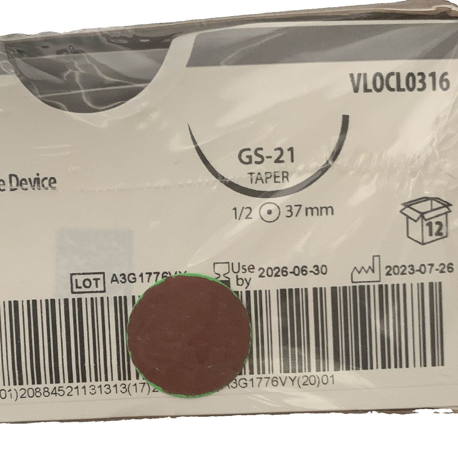 Covidien V-Loc 180 Absorbable Wound Closure 0 12in Green GS-21 VLOCL0316