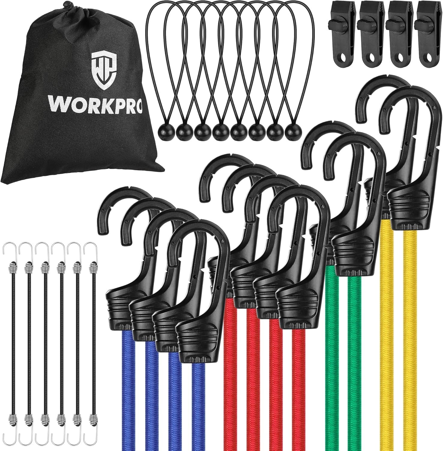 8-Pack Flat Bungee Cords w Hook 18″,24″,32″,40″ Elastic Stretch Metal Hook Strap