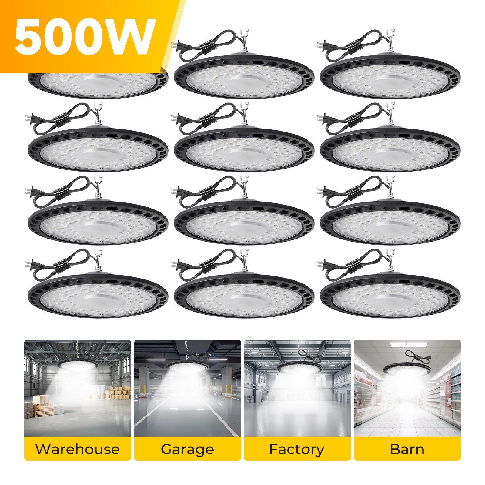 12Pcs 500W UFO Led High Bay Light Shop Industrial Commercial Warehouse Gym Light