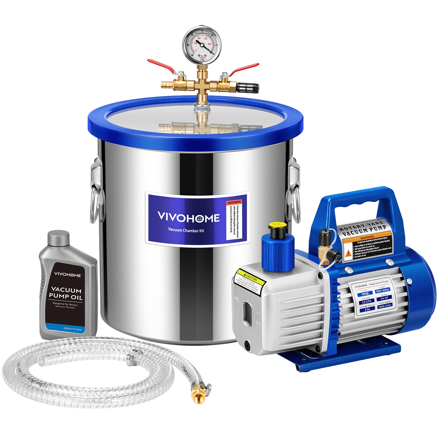5 Gal Vacuum Chamber with 3.5 CFM 1 Stage Pump for Degassing Tempered Glass Lid