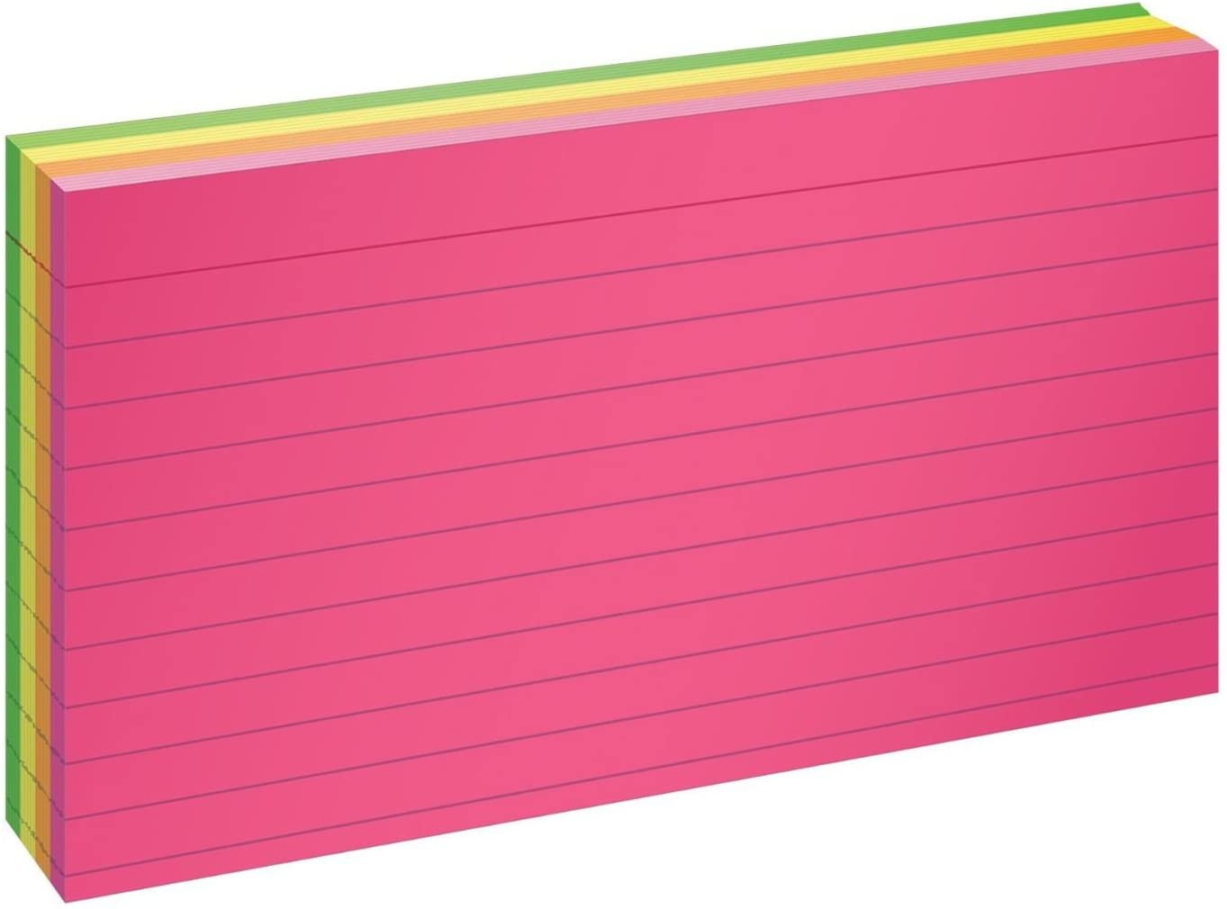 Oxford Neon Index Cards, 3″ X 5″, Ruled, Assorted Colors, 100 per Pack (40279)