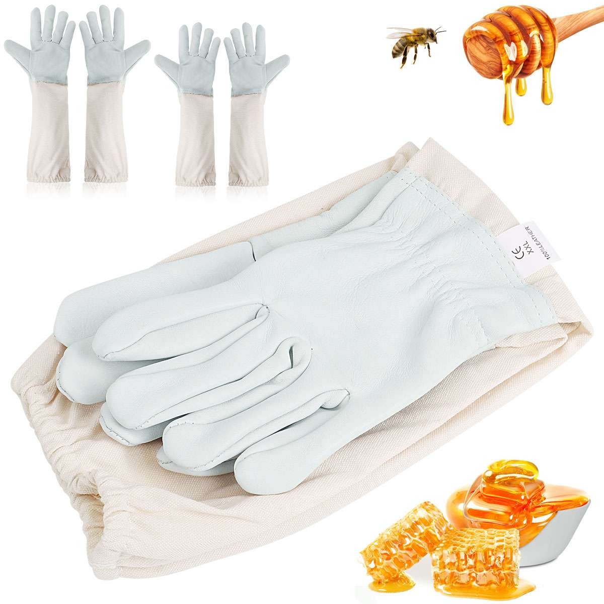 XL Beekeeping Gloves Goatskin Bee Keeping with Vented Beekeeper Long Sleeves USA