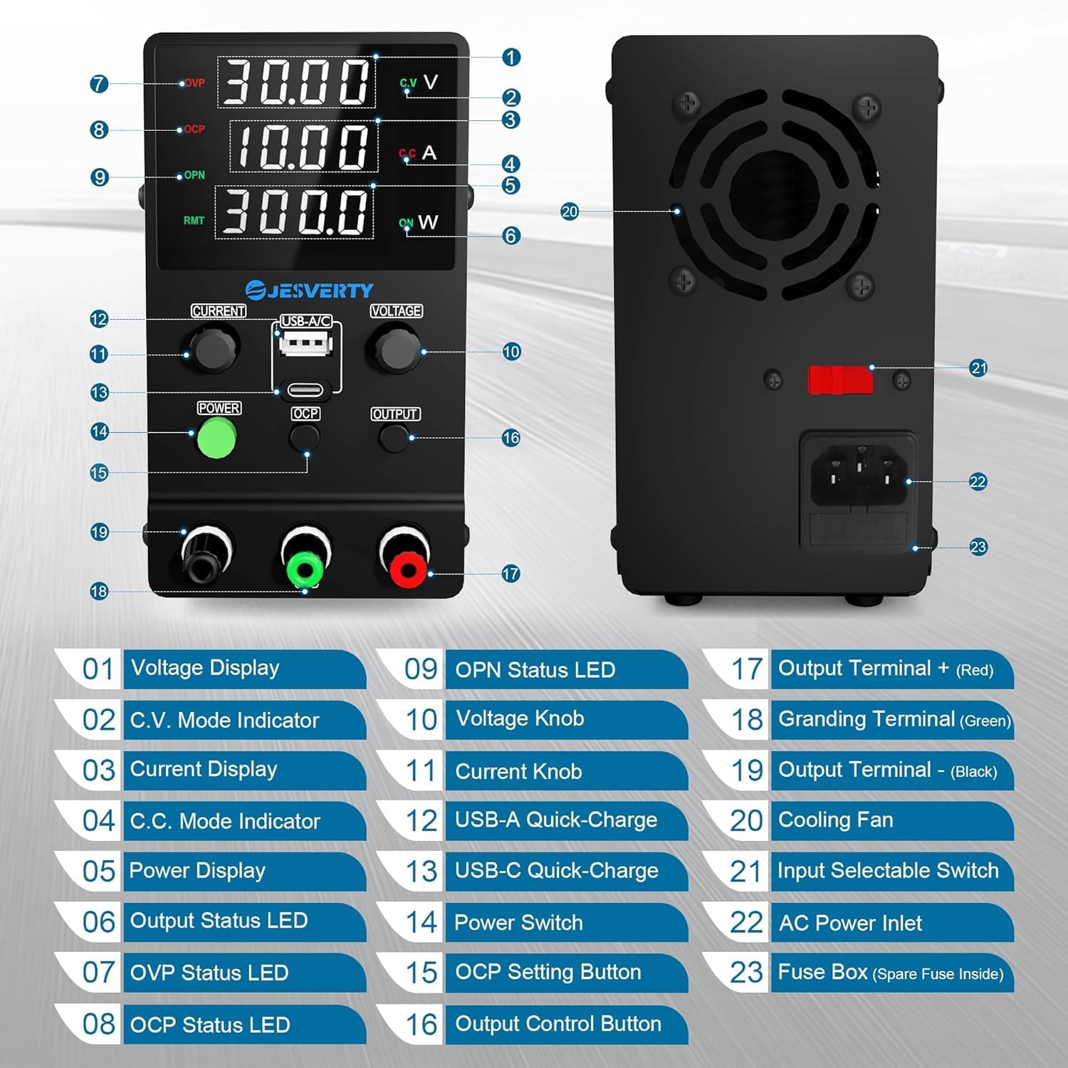 DC Power Supply Variable, 0-32V 0-10A Adjustable Switching DC Regulated Bench…