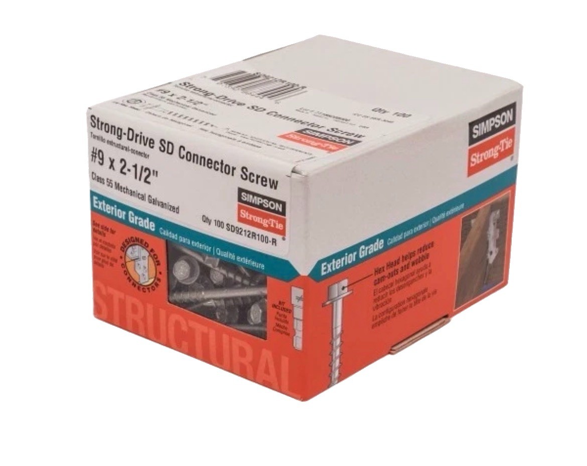 (200) Simpson Strong-Tie SD CONNECTOR Screw #9 x 2-1/2” Mech. Galv, 2 BOXES