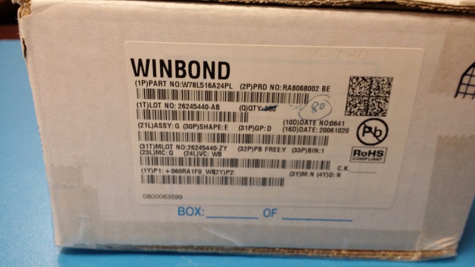 (1 PC) W78L516A24PL WINBOND IC MCU 8BIT 64KB FLASH 44PLCC ROHS