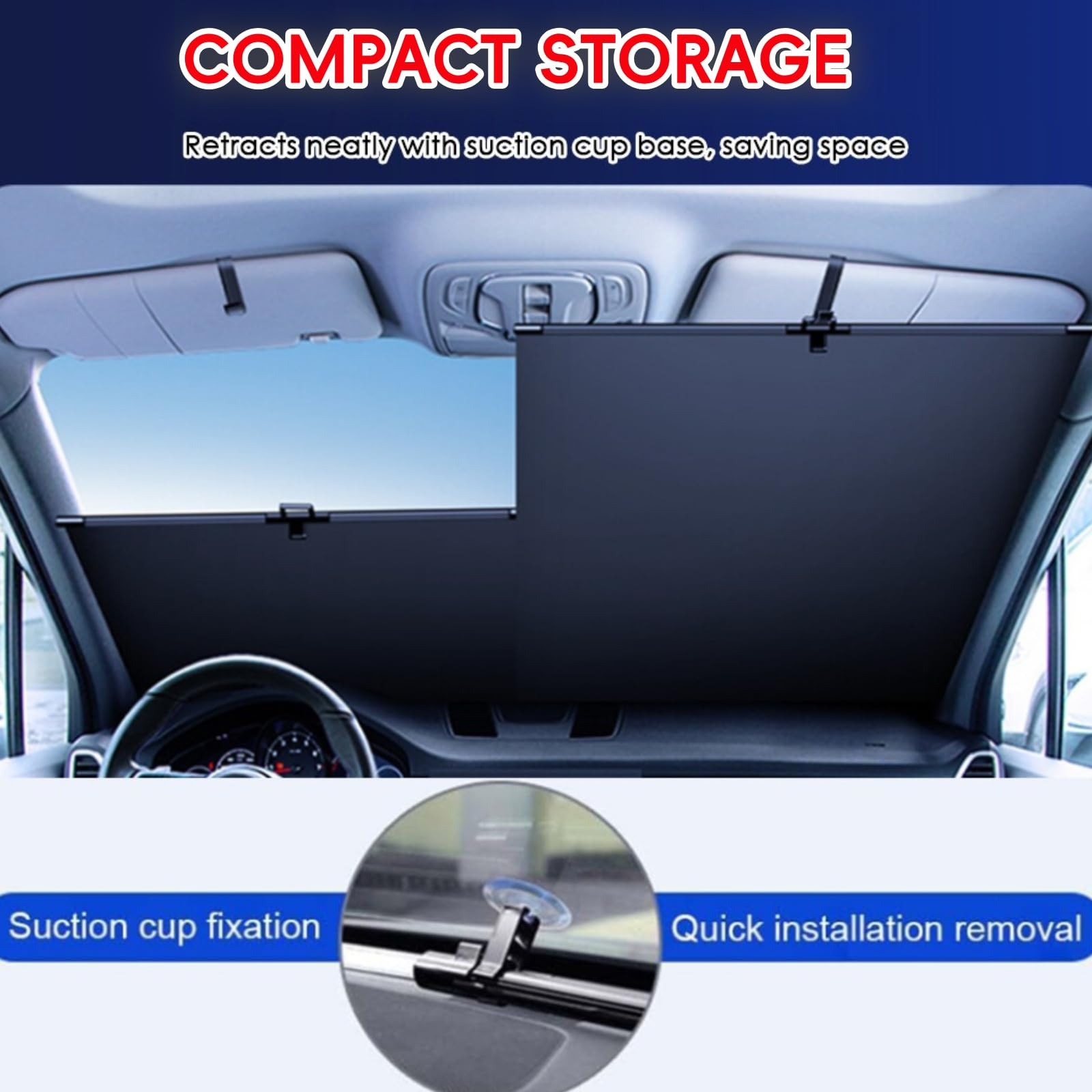 Automatic Retractable Car Sun Shade 2 Pack with Suction Cups Blocks UV Heat