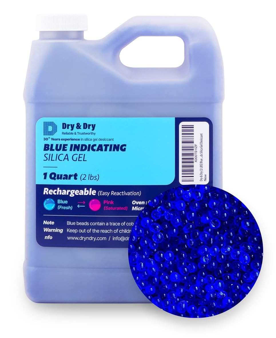 Dry & Dry Blue Silica Gel Beads 2 lbs Reusable 3-5mm Desiccant Blue to Pink
