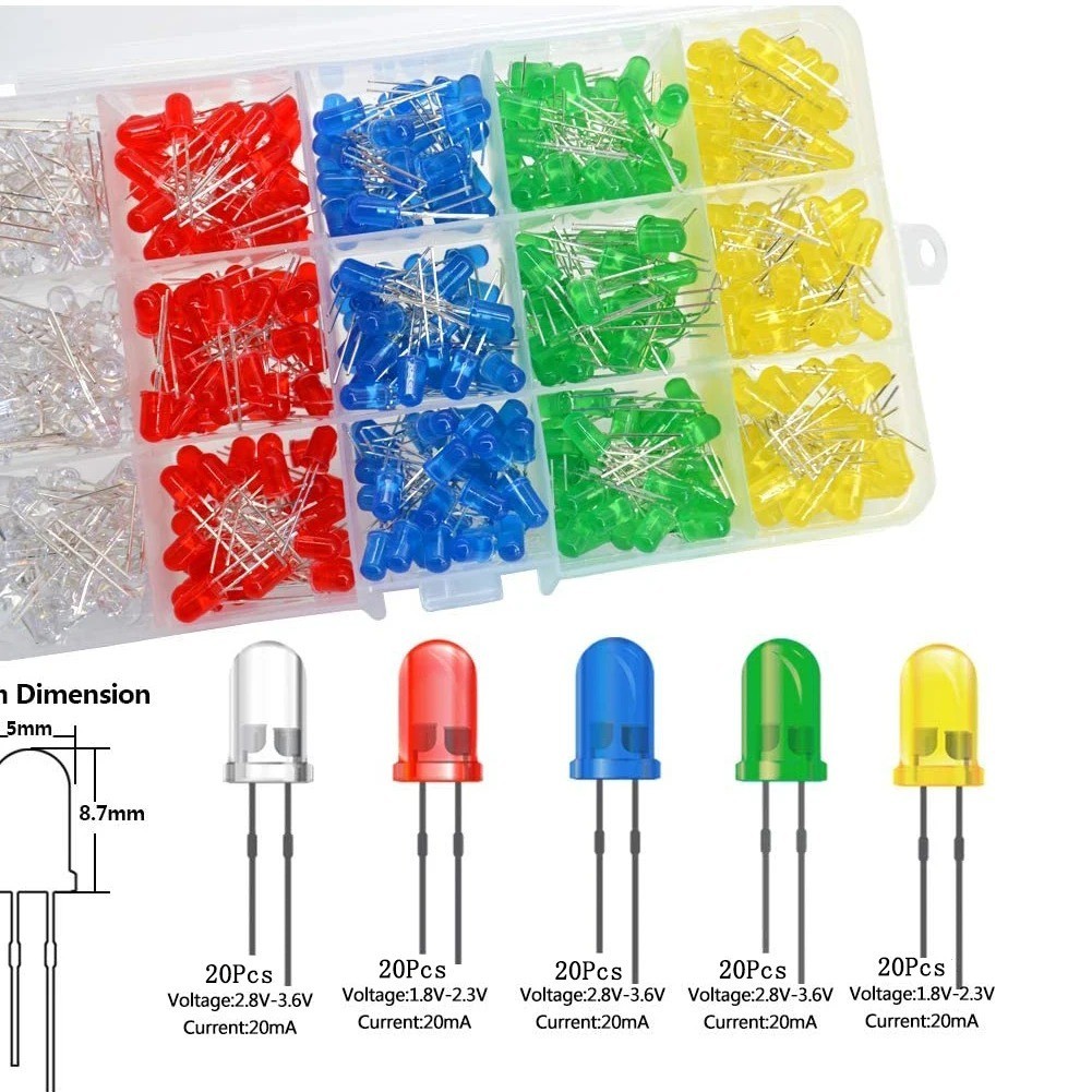 Lot of 100 PCS 5mm round White Red Yellow Green Blue LED super bright bulb light
