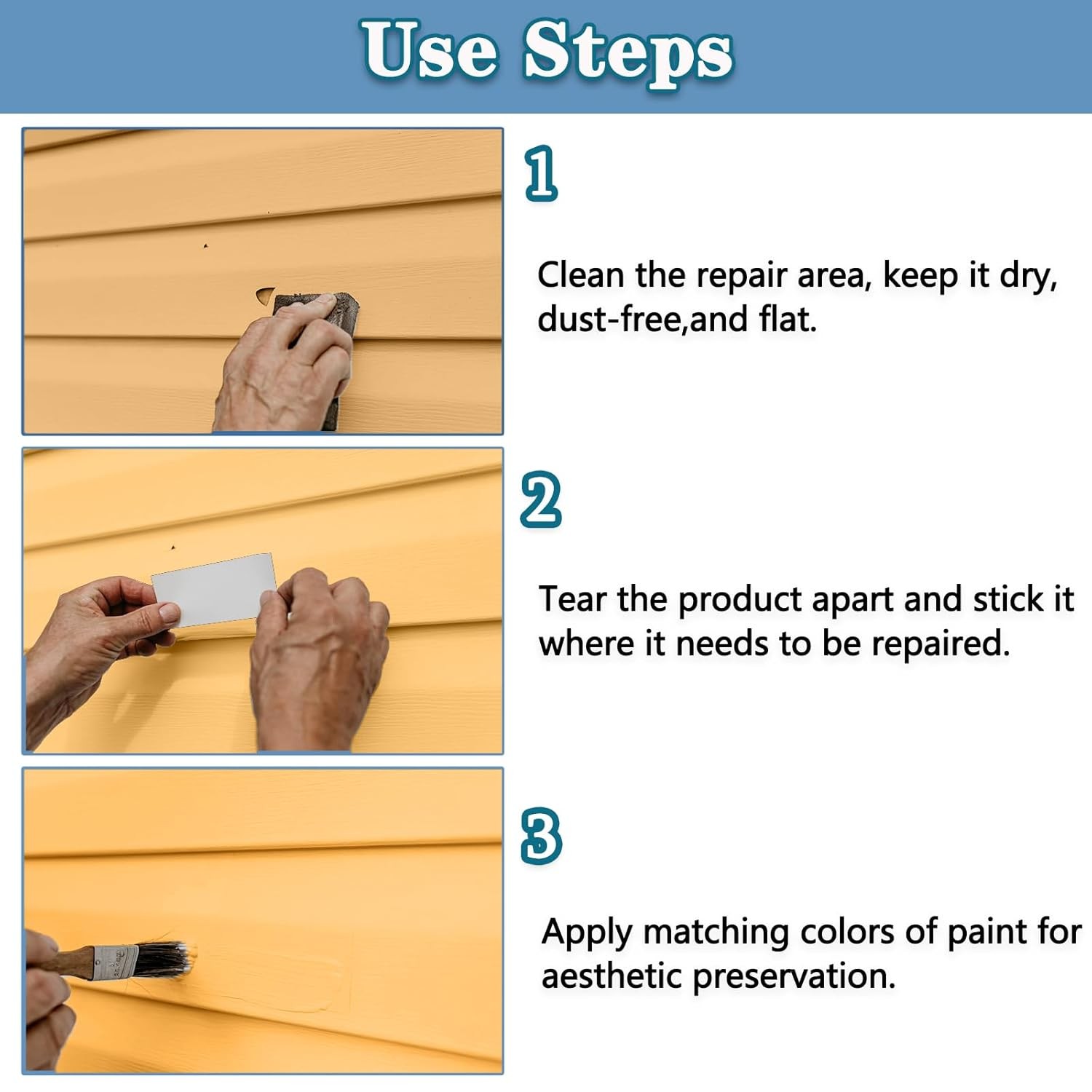 Vinyl Patch Kit Self-Adhesive Repair Tape for Siding, Fence, Cracks & Holes – 6