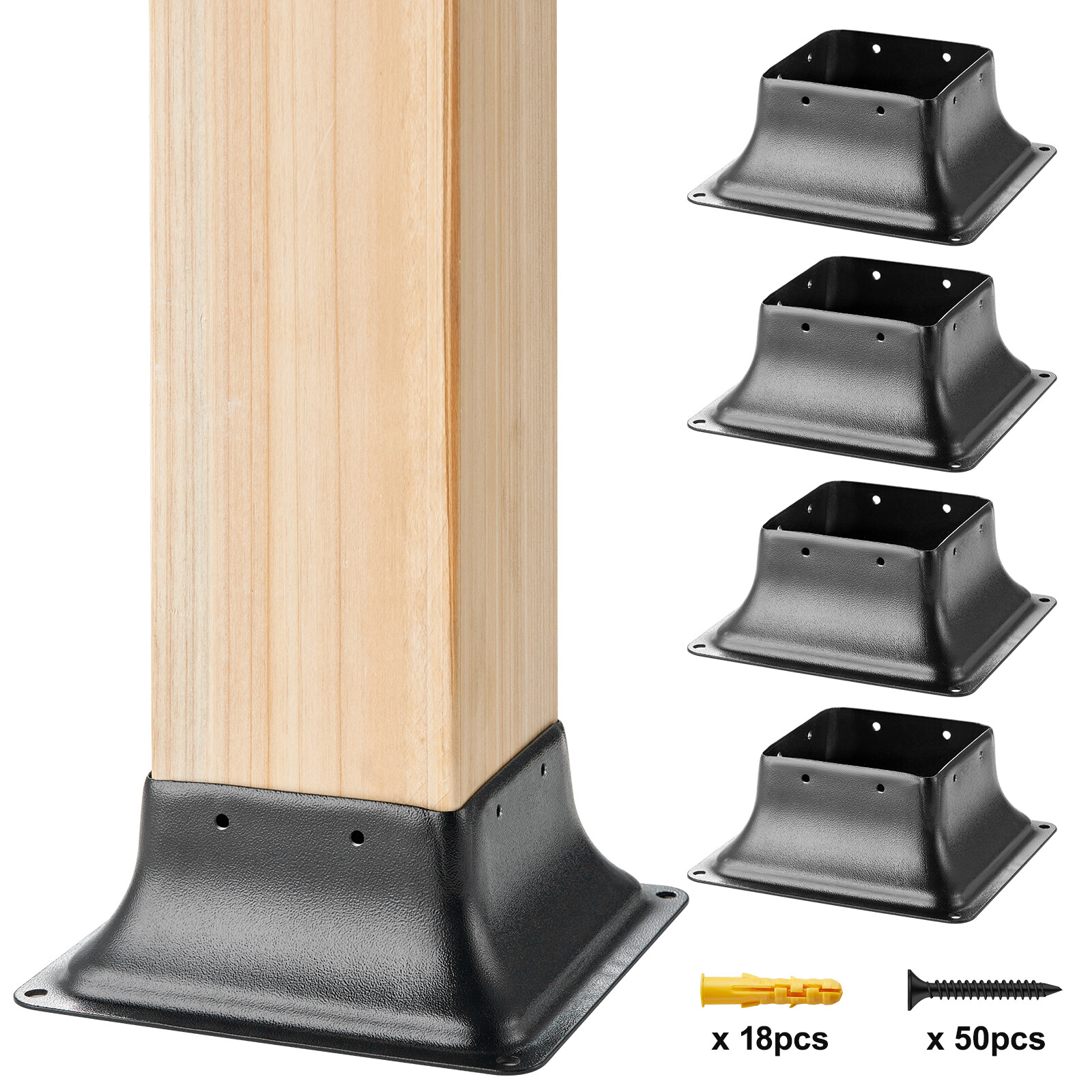 VEVOR 4Pcs 4×4 Post Base Brackets Heavy Duty for Standard Wood Post Anchor