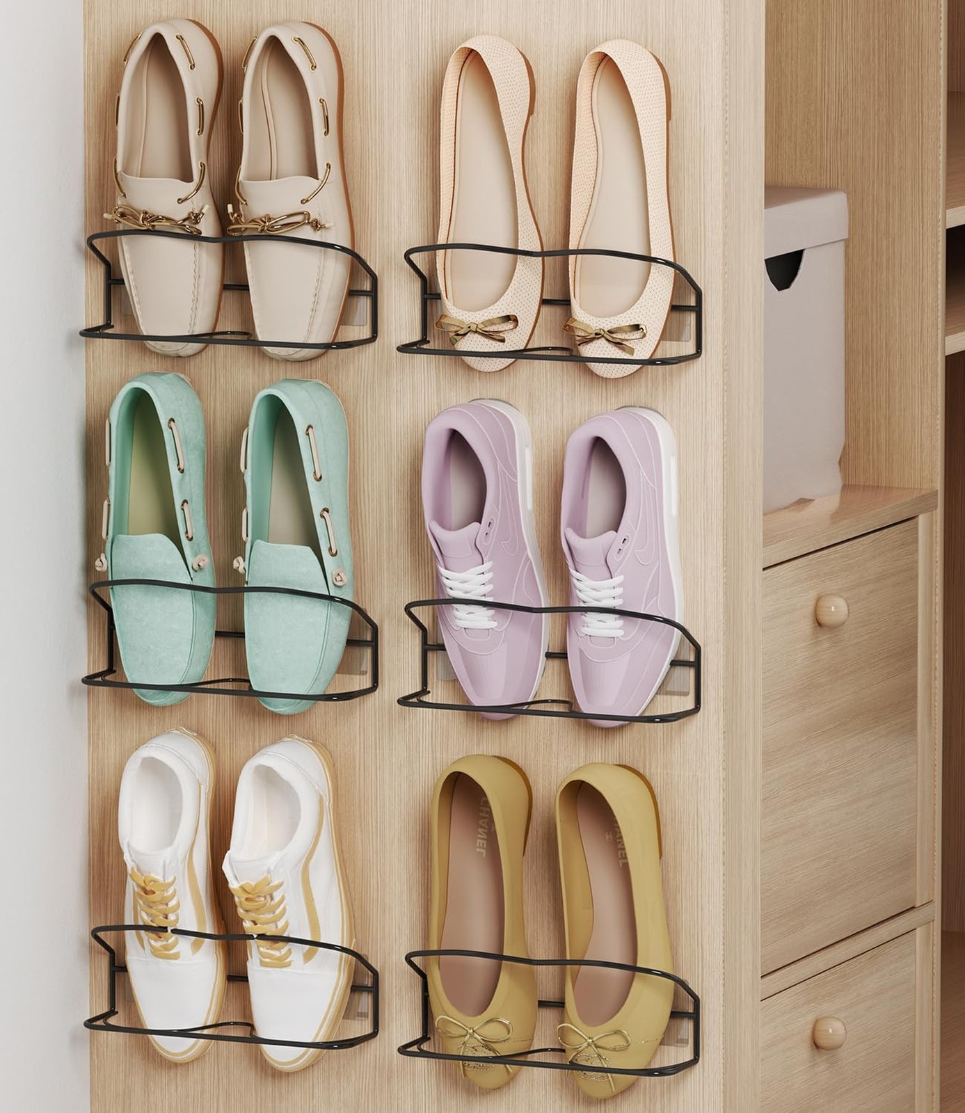 Wall Mounted Shoe Rack 6PCS, with Sticky Hanging Strips, Metal Wall Shoe Stor…