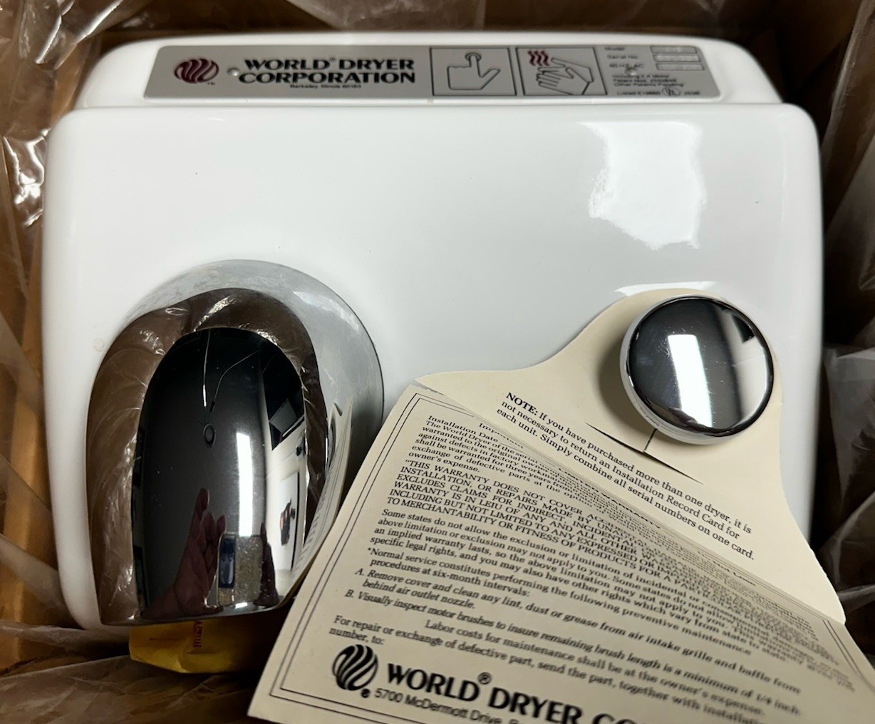 World Dryer A 3 White Enamel Cast Iron Electric Hand Dryer Wall Mounted