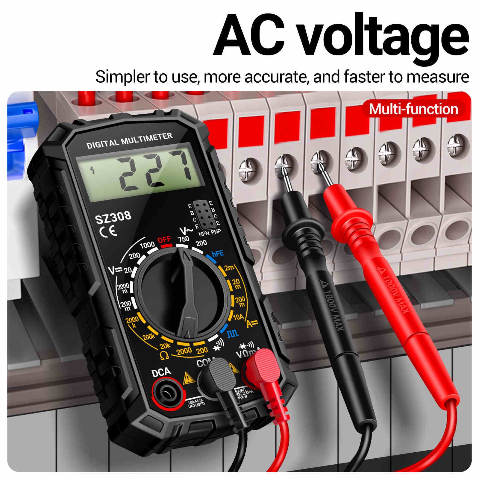LCD Digital Multimeter with Buzzer for Continuity AC DC Voltage Current Testing