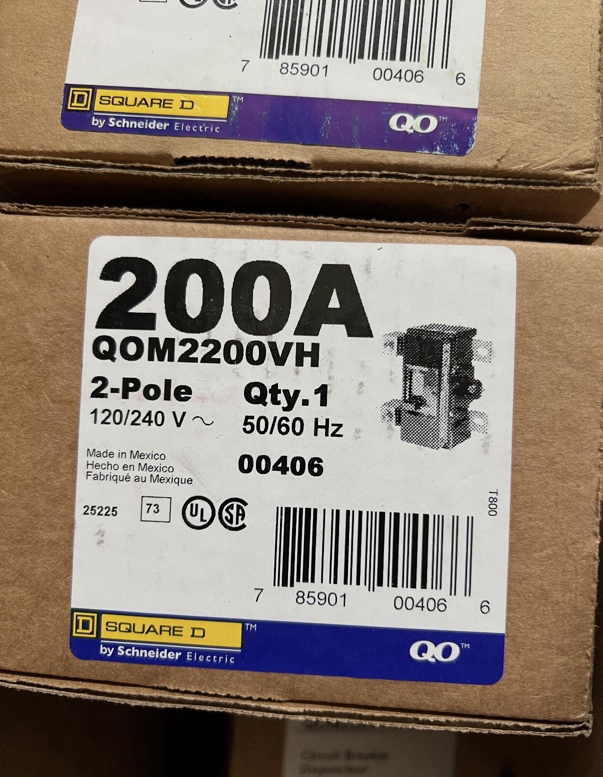 Square D QOM2200VH Main Breaker 200A 2-Pole 120/240V brand new in box
