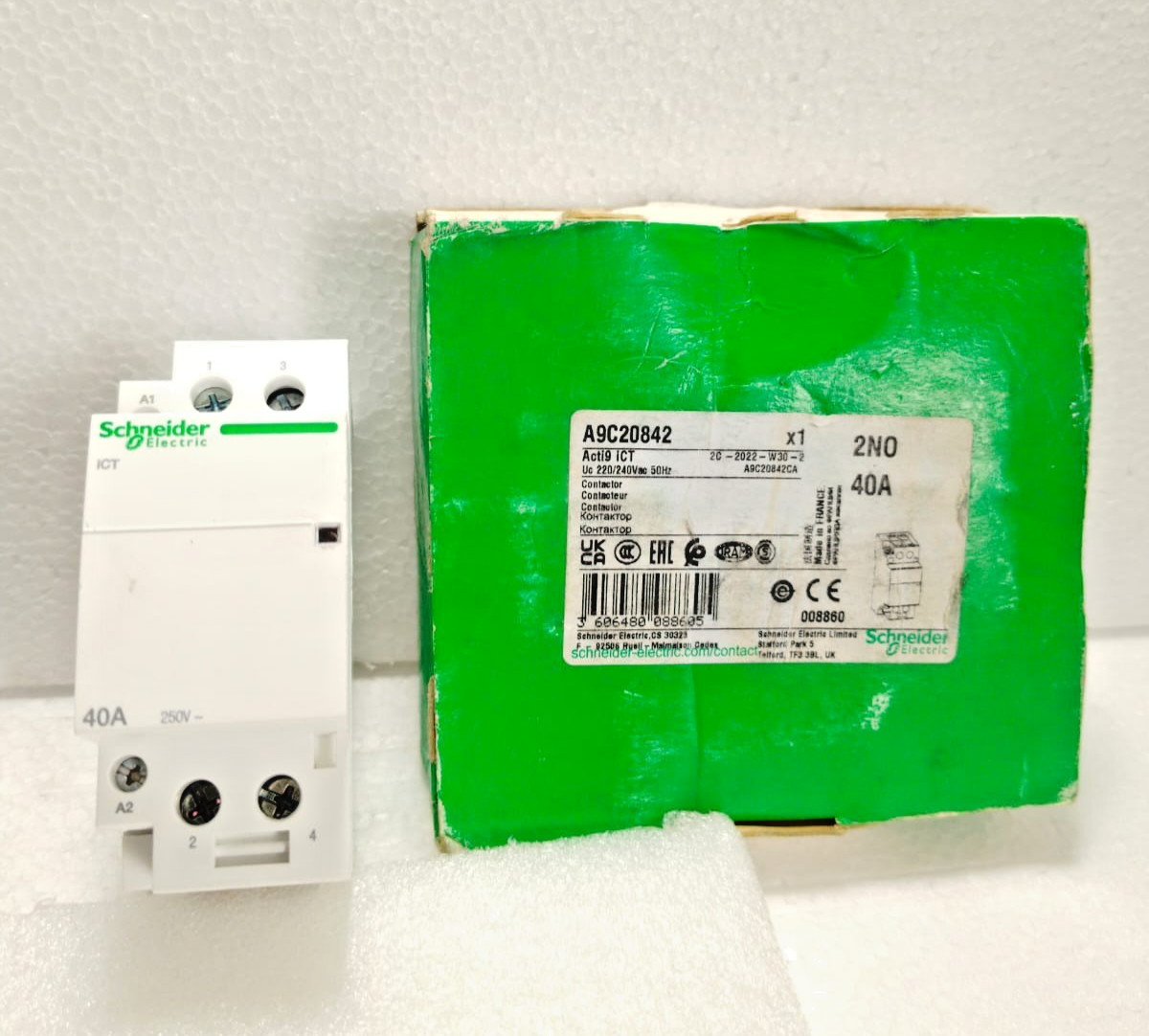SCHNEIDER ELECTRIC A9C20842 ACTI9 ICT CONTACTOR 2NO 40A 220/240V AC COIL NEW