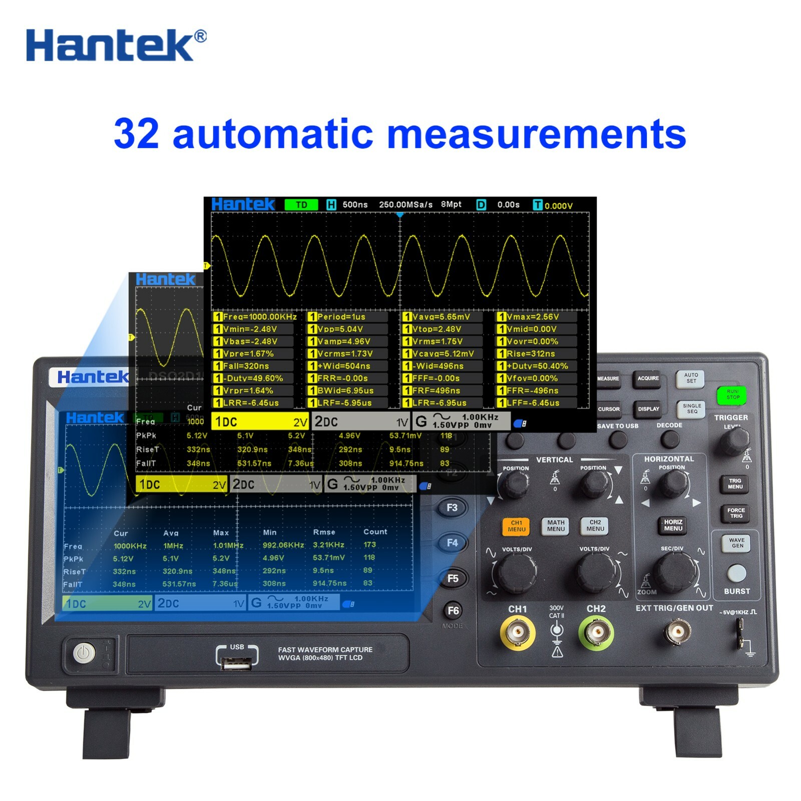 Hantek Digital DSO2000 Series Oscilloscope 2CH+1CH 1GSa/s 100/150MHz 25MHz AWG