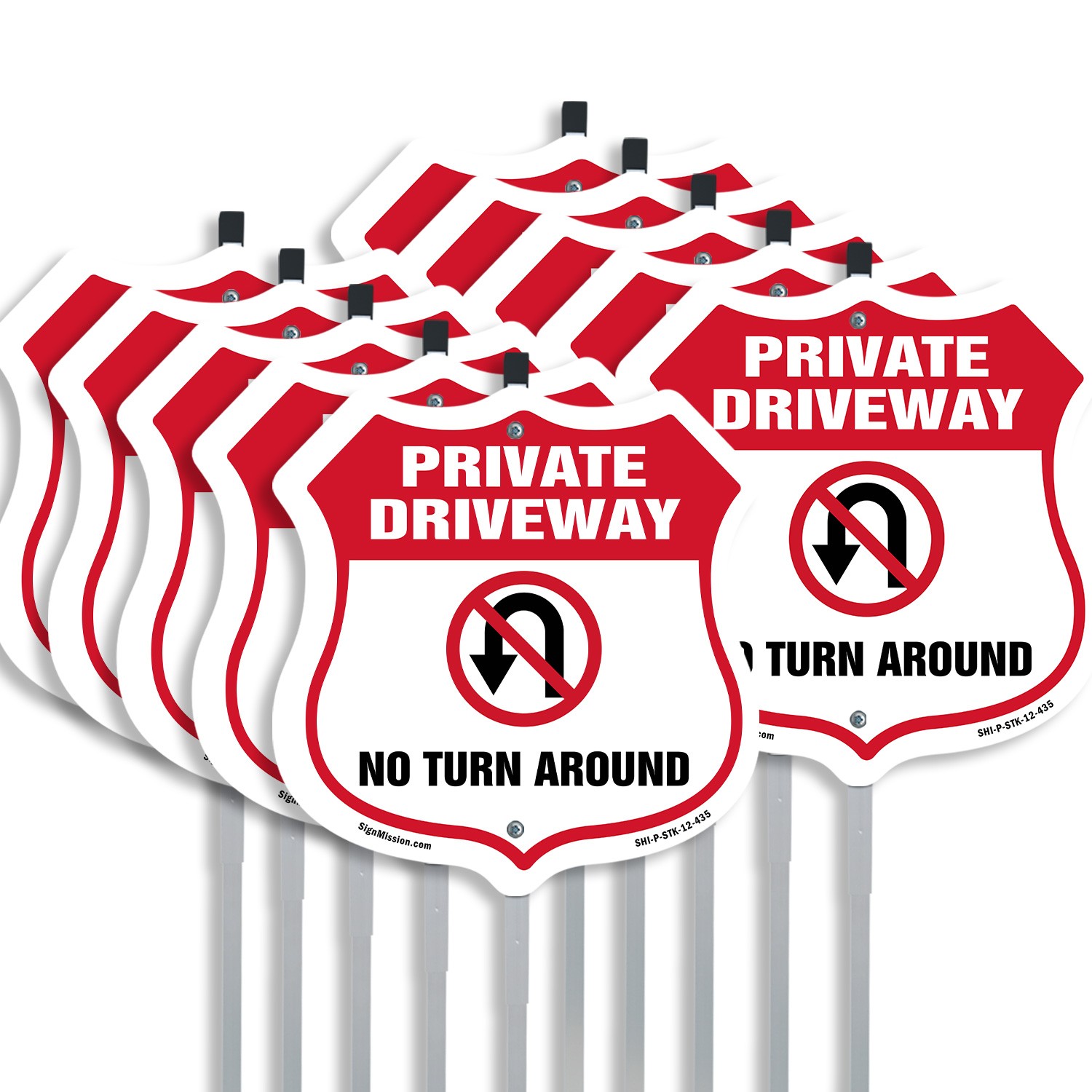 Private Driveway Shield Sign No Turn Around Shield Shaped Sign With Stake