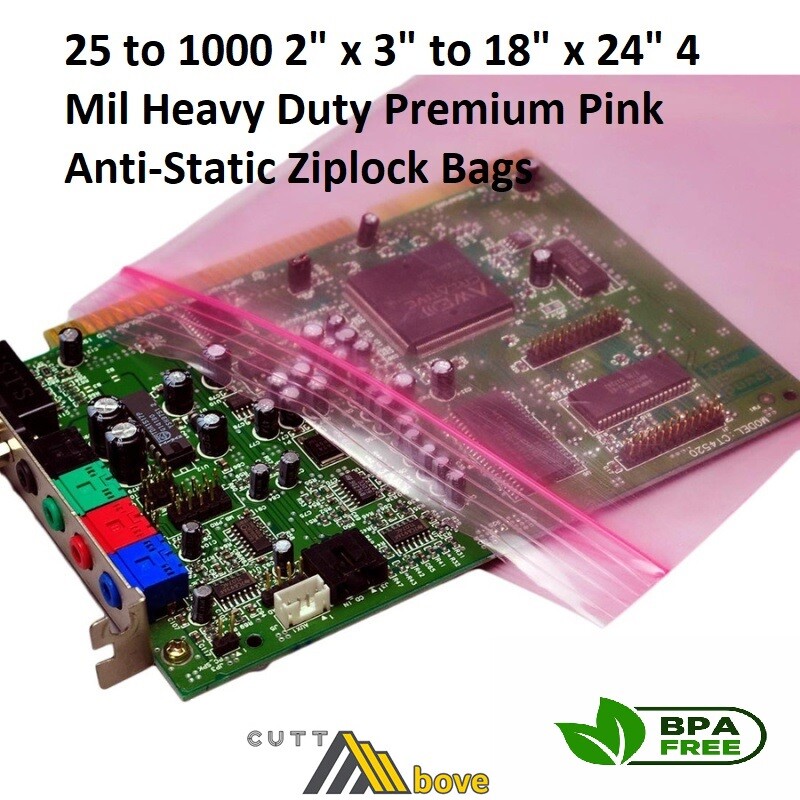 Pink 4 Mil Anti-Static Zip-lock 4-Mil Reclosable Seal Top Plastic Poly Bags 4Mil