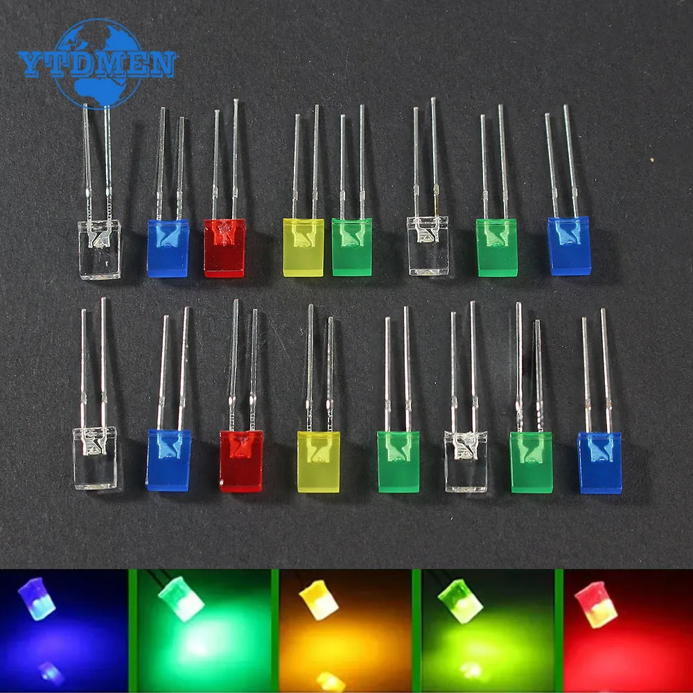 100Pcs/Lot Square 2*5*7Mm LED Diode 2X5X7Mm 5 Colors Red Yellow Green Blue White