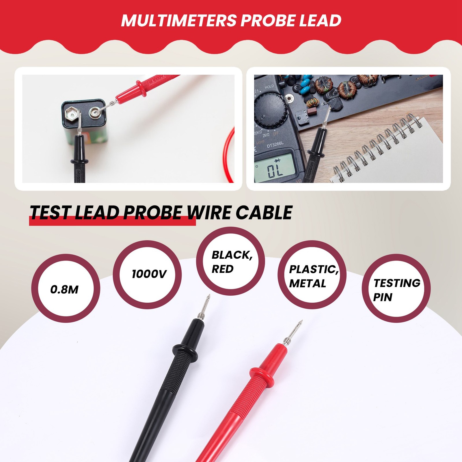 Multimeter Meter Universal Test Lead Probe Wire Cable 1000V 0.8M Z9M63111