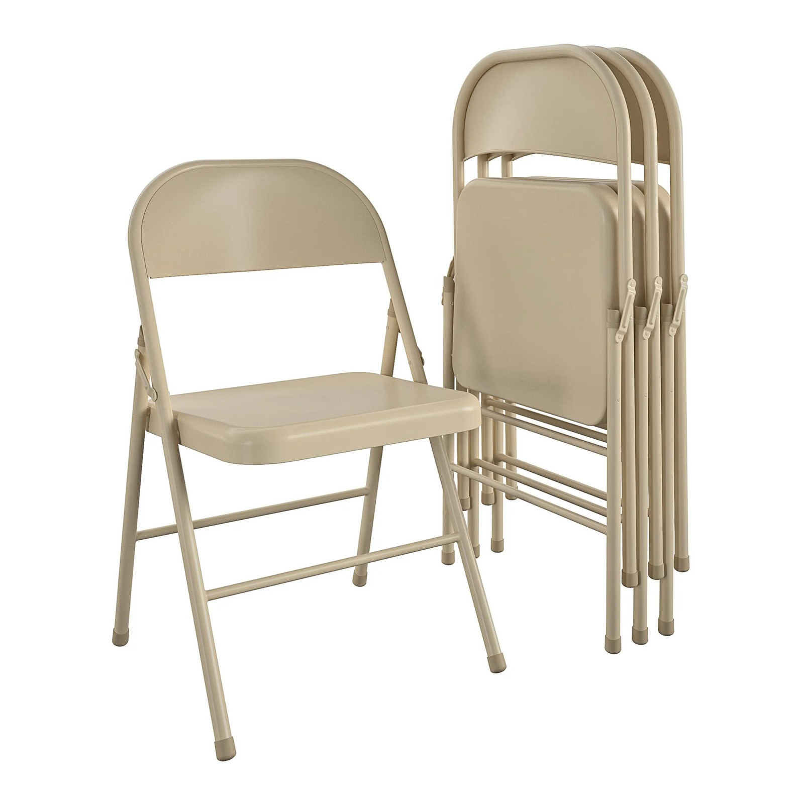 Mainstays Beige All-Steel Metal Folding Chairs, Set of 4 Heavy Duty Foldable