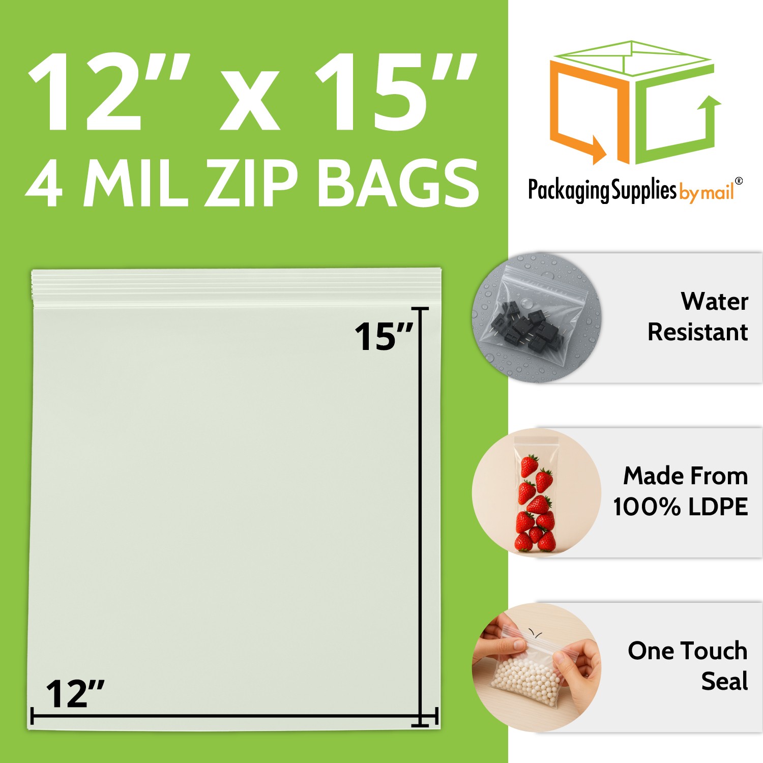 500 Pcs 12″ x 15″ 4 Mil Reclosable Bag Writeable White Block Water-Resistant