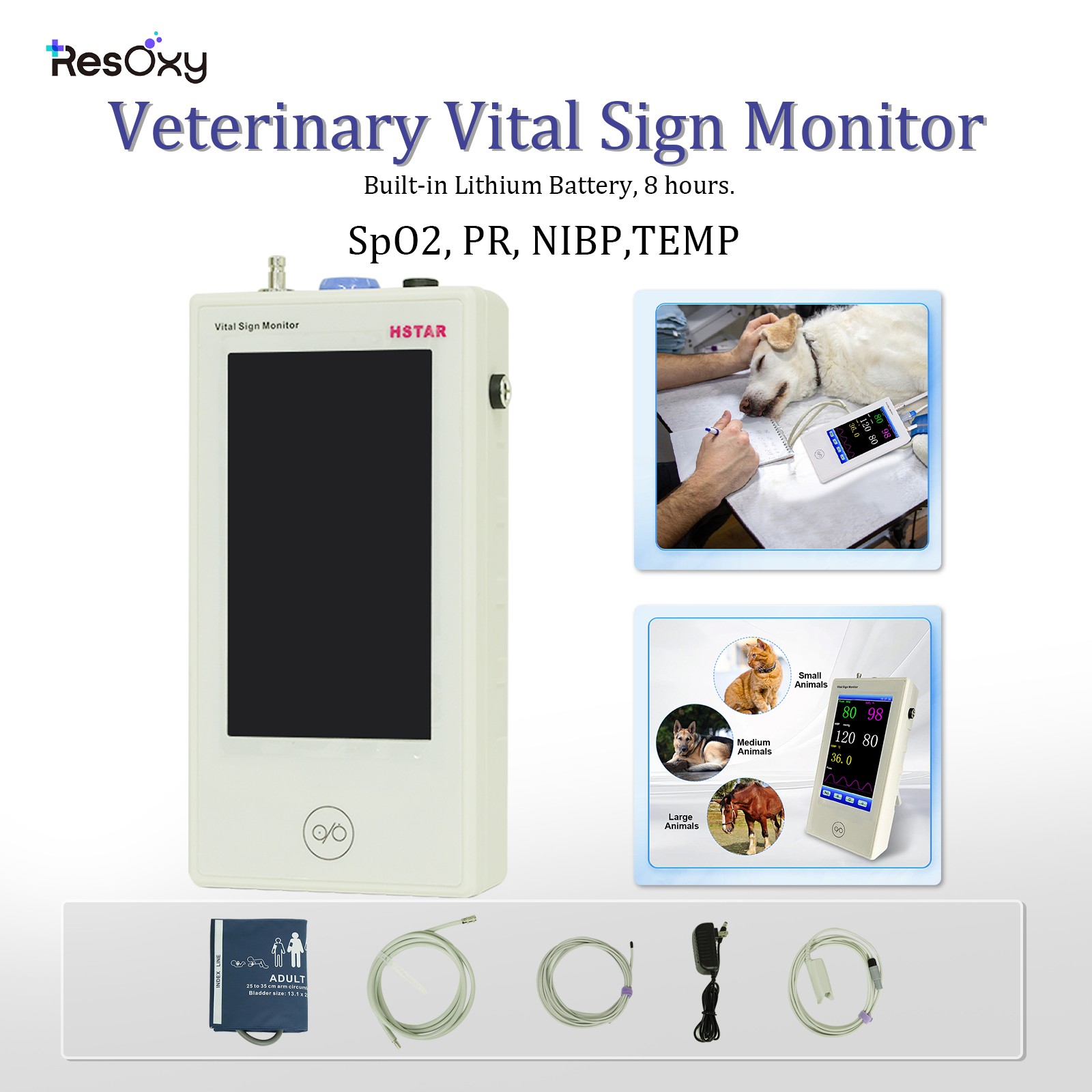 Portable Veterinary Monitor ECG/NIBP/TEMP/RESP/SPO2/PR For Dogs Cats Pets