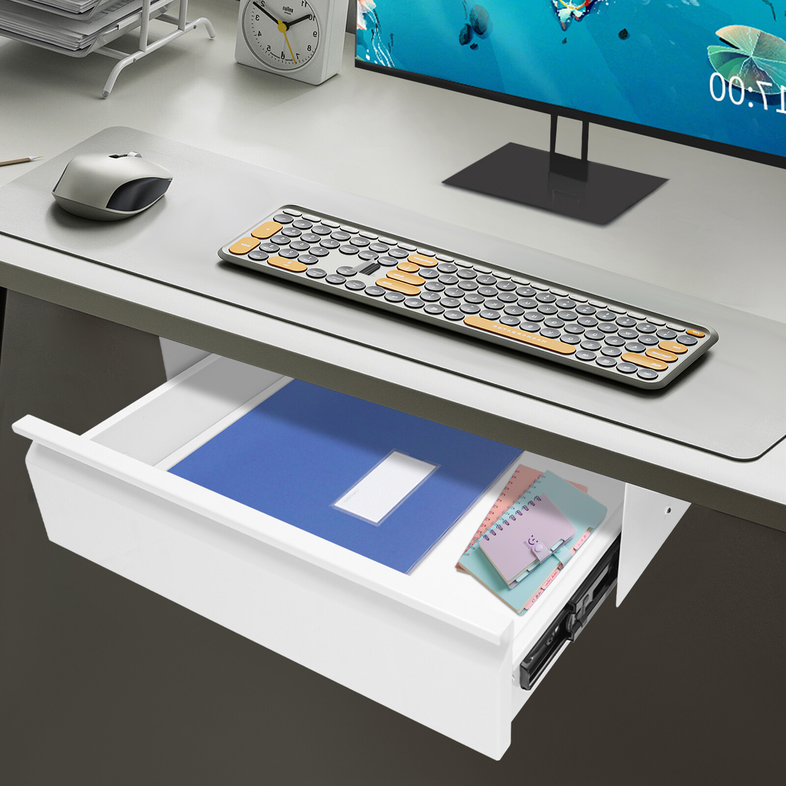 Under Desk Mounted Sliding Pull-out Drawer, Storage Organizer, Pull-out Drawer
