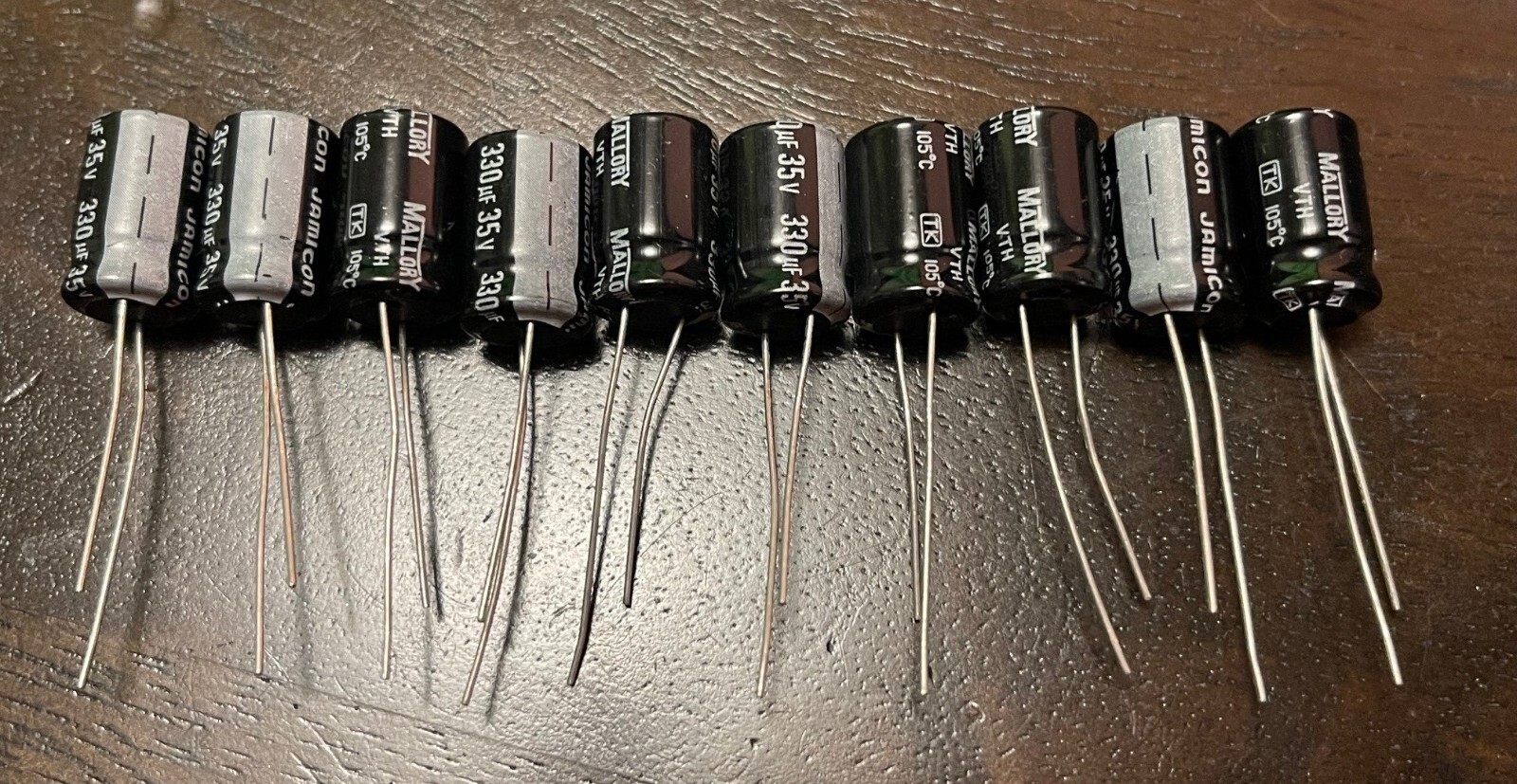 10pcs MALLORY 330uF 35V Aluminum Electrolytic Cap +105C 5mm LS Tested USA SHIP