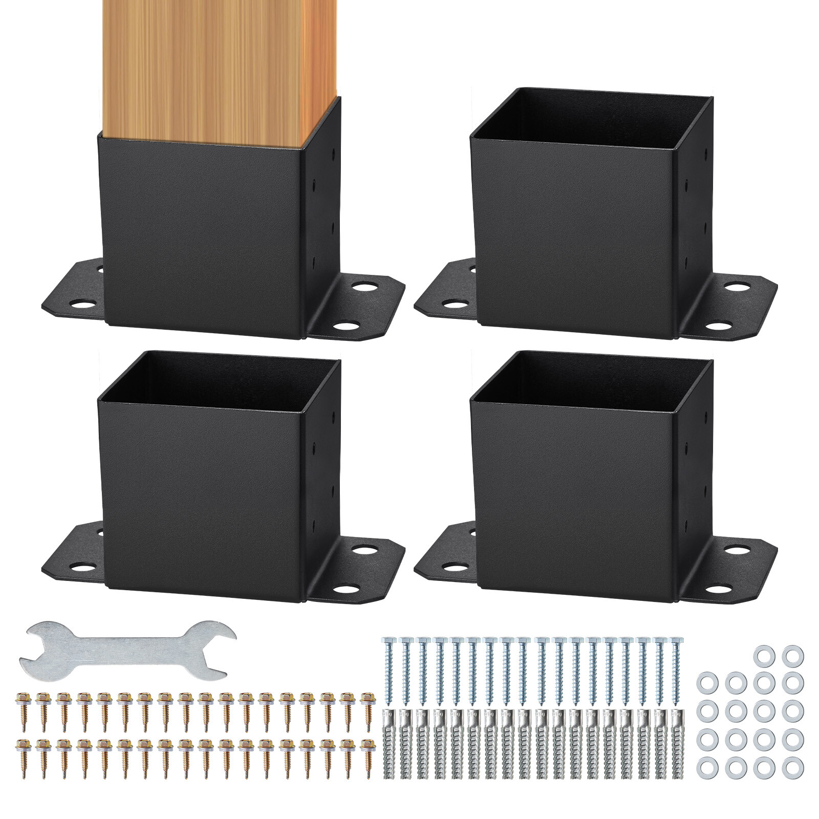 VEVOR 4 Pack 6×6 Post Base Brackets Heavy Duty Wood Post Fence Post Anchor