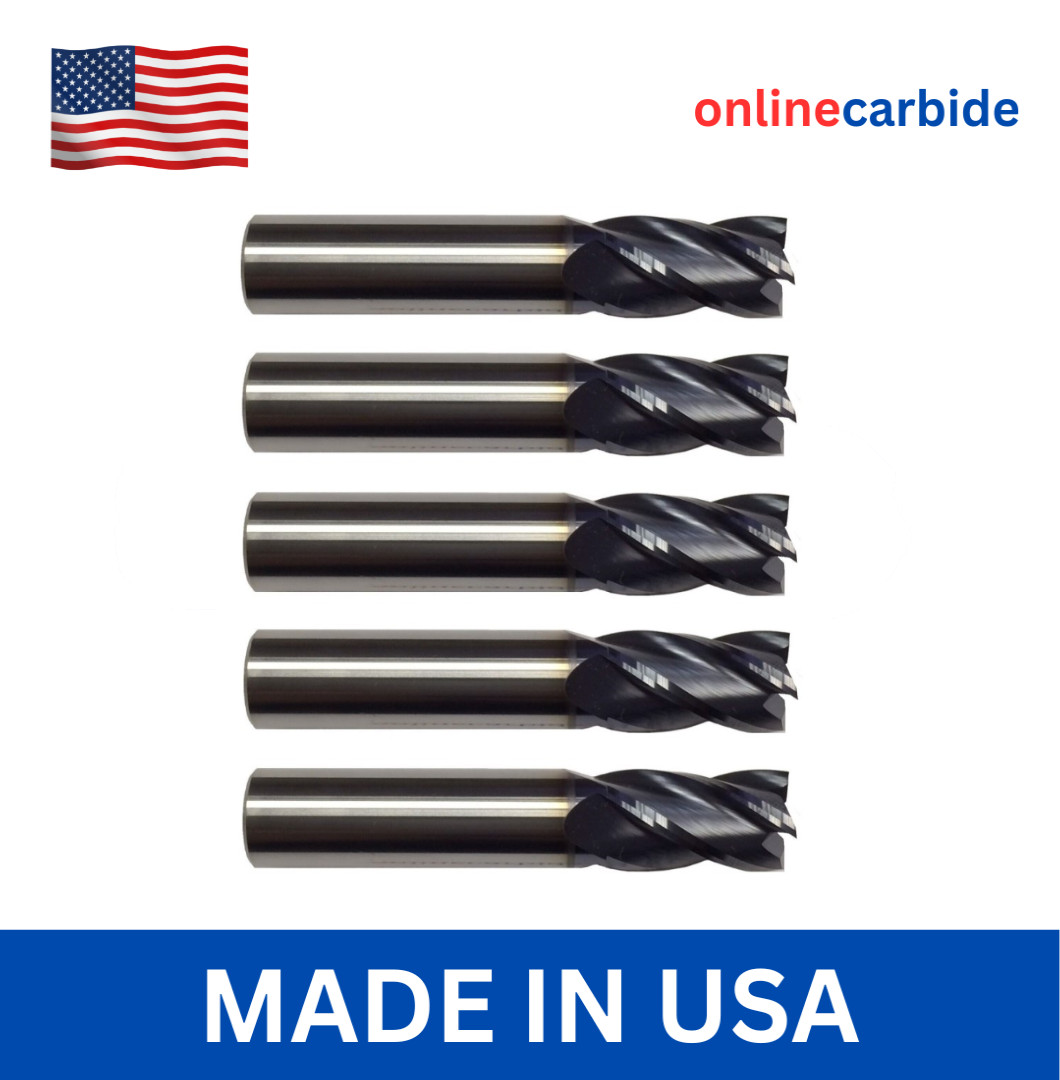 5 PCS – 1/8″ 4 FLUTE STUB CARBIDE END MILL – TiALN COATED