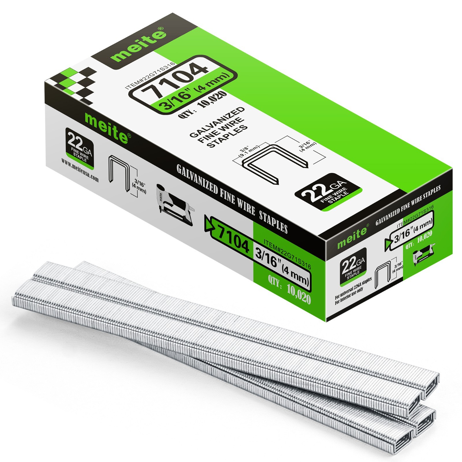 meite 22 GA 3/8″ Crown 3/16″ – 5/8″ Length Galvanized Upholstery Staples 71 Type