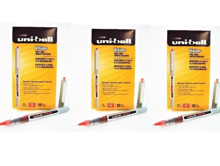 (36-Pens) Uni-ball Onyx Red Ink Fine Point Roller Ball Pen, 3-Dozen, New (60139)