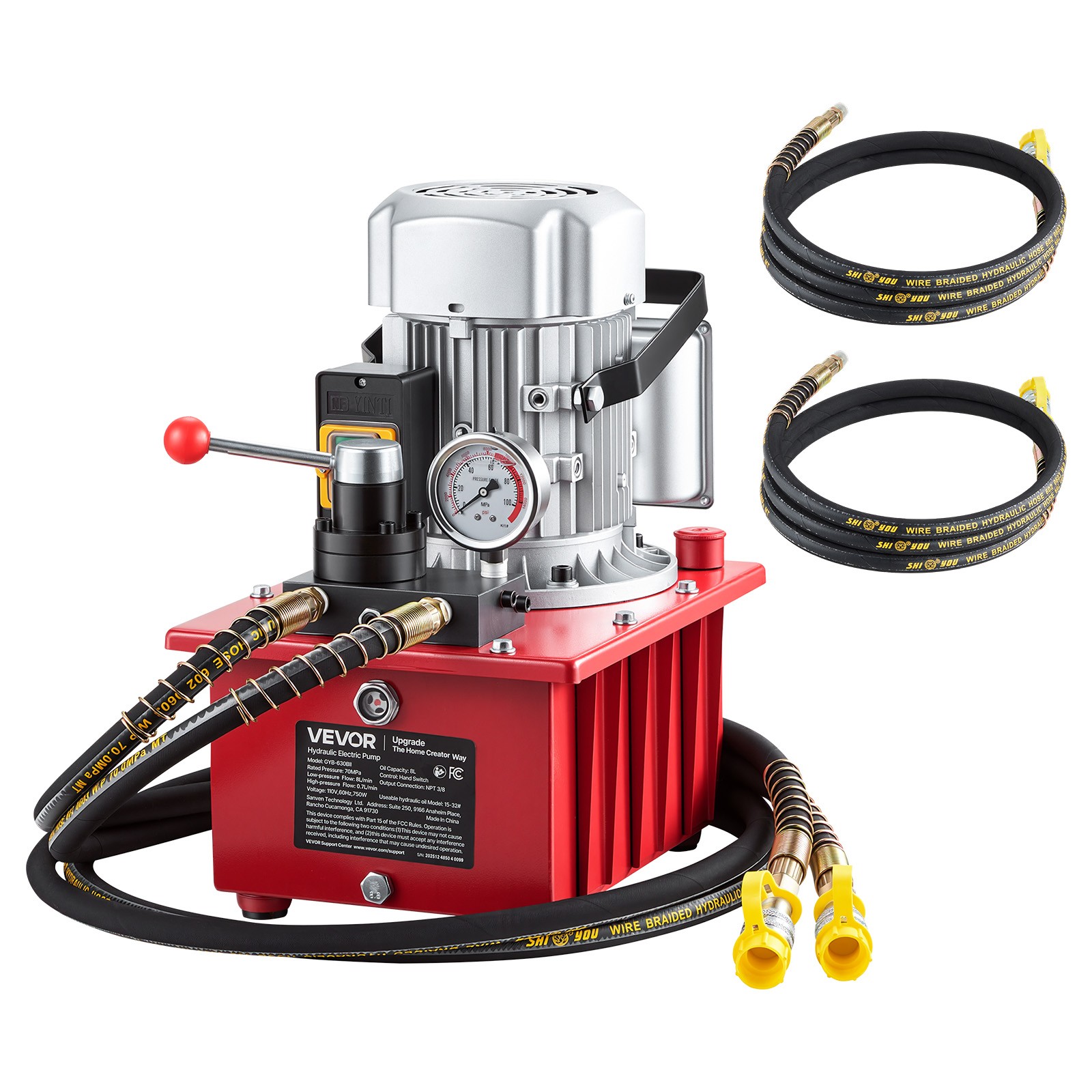 VEVOR Electric Hydraulic Pump 750W 10000 PSI Double Acting Hydraulic Power Unit