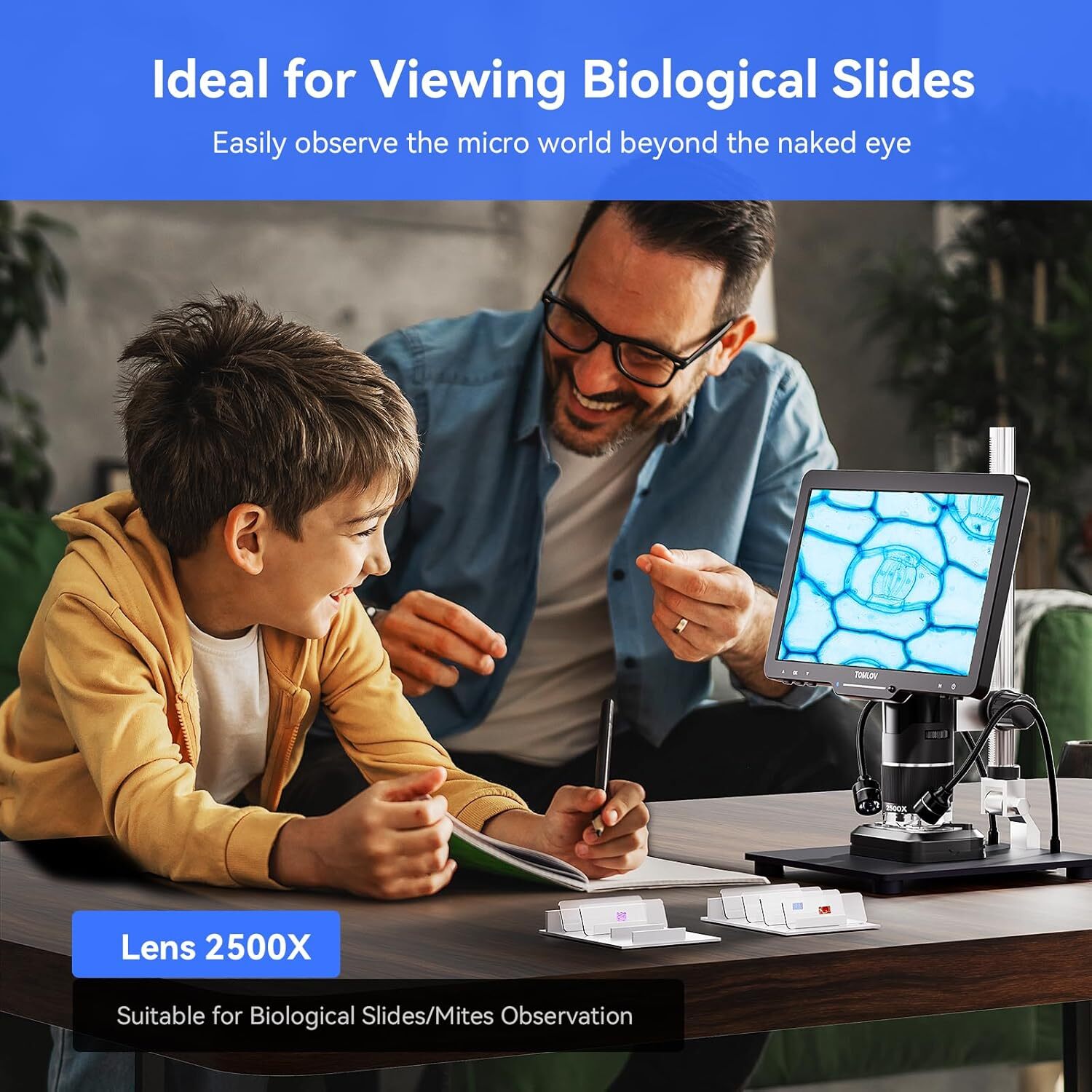 TOMLOV TriL110 2500X HDMI Digital Microscope 10“ Screen 2000x for Adults Coins