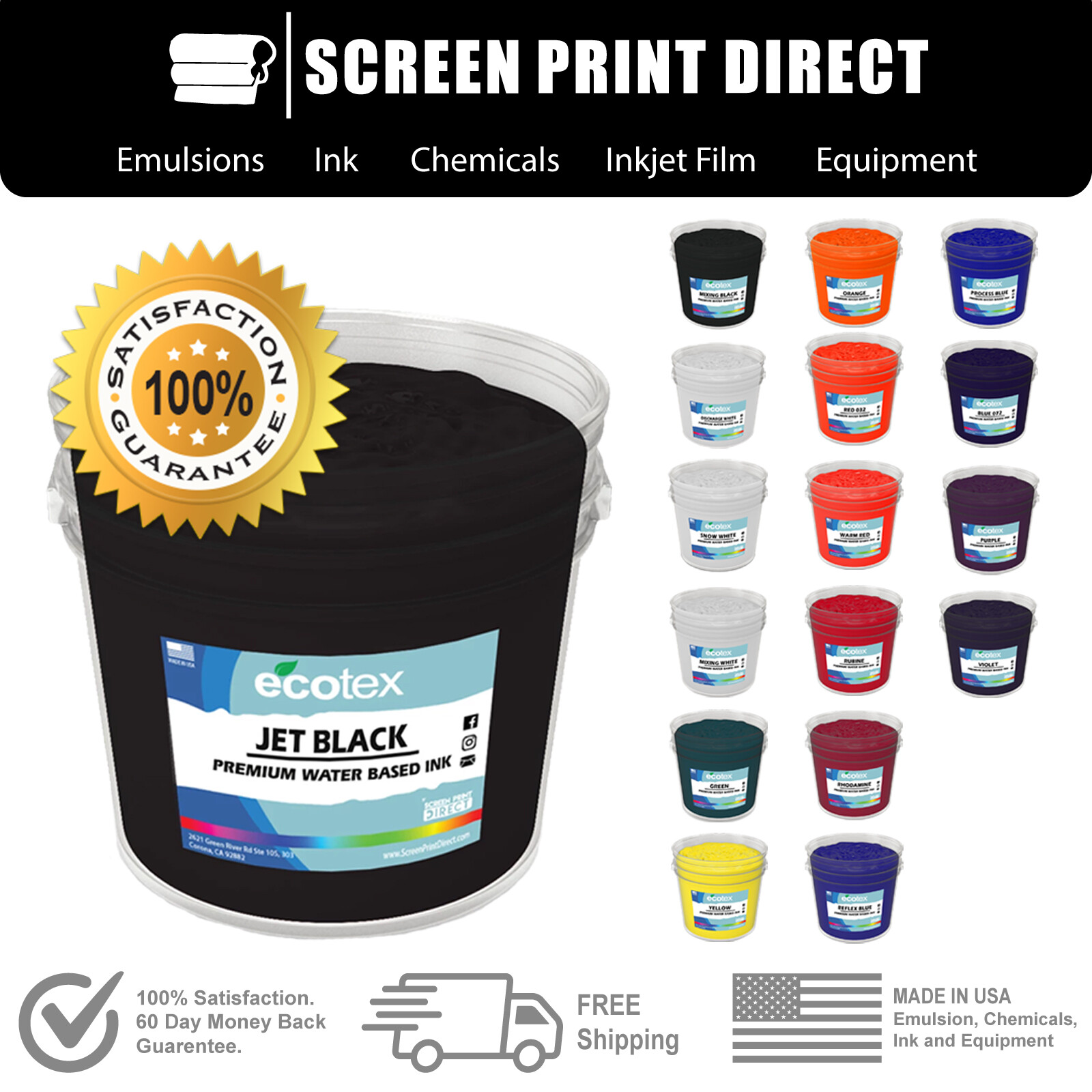 Ecotex® Water Based Ink For Screen Printing – 17 Color / All Sizes