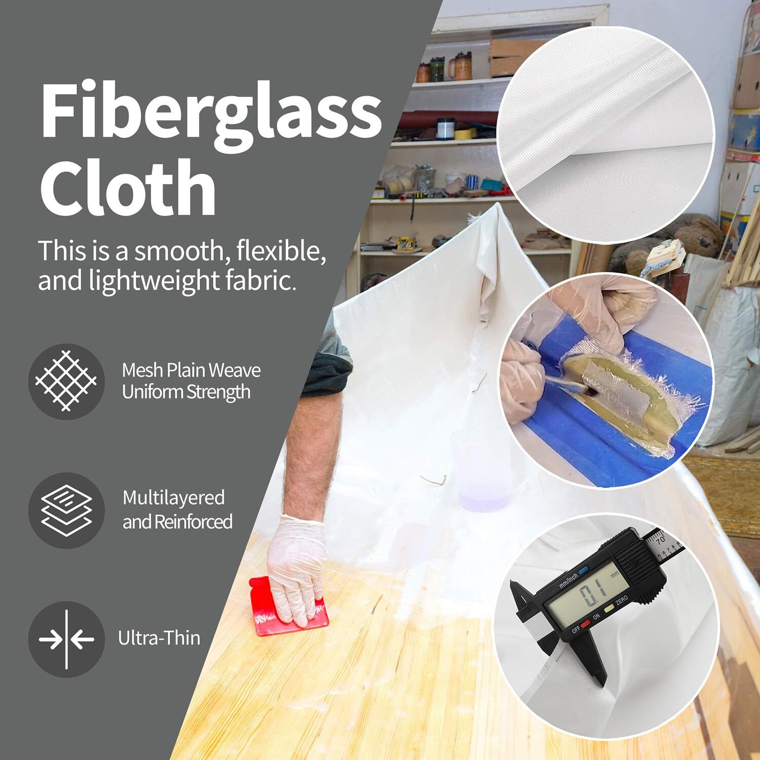 Fiberglass Cloth Mesh Woven Roving Glass Fiber Heat Resistance 50» X 12Ft 6OZ
