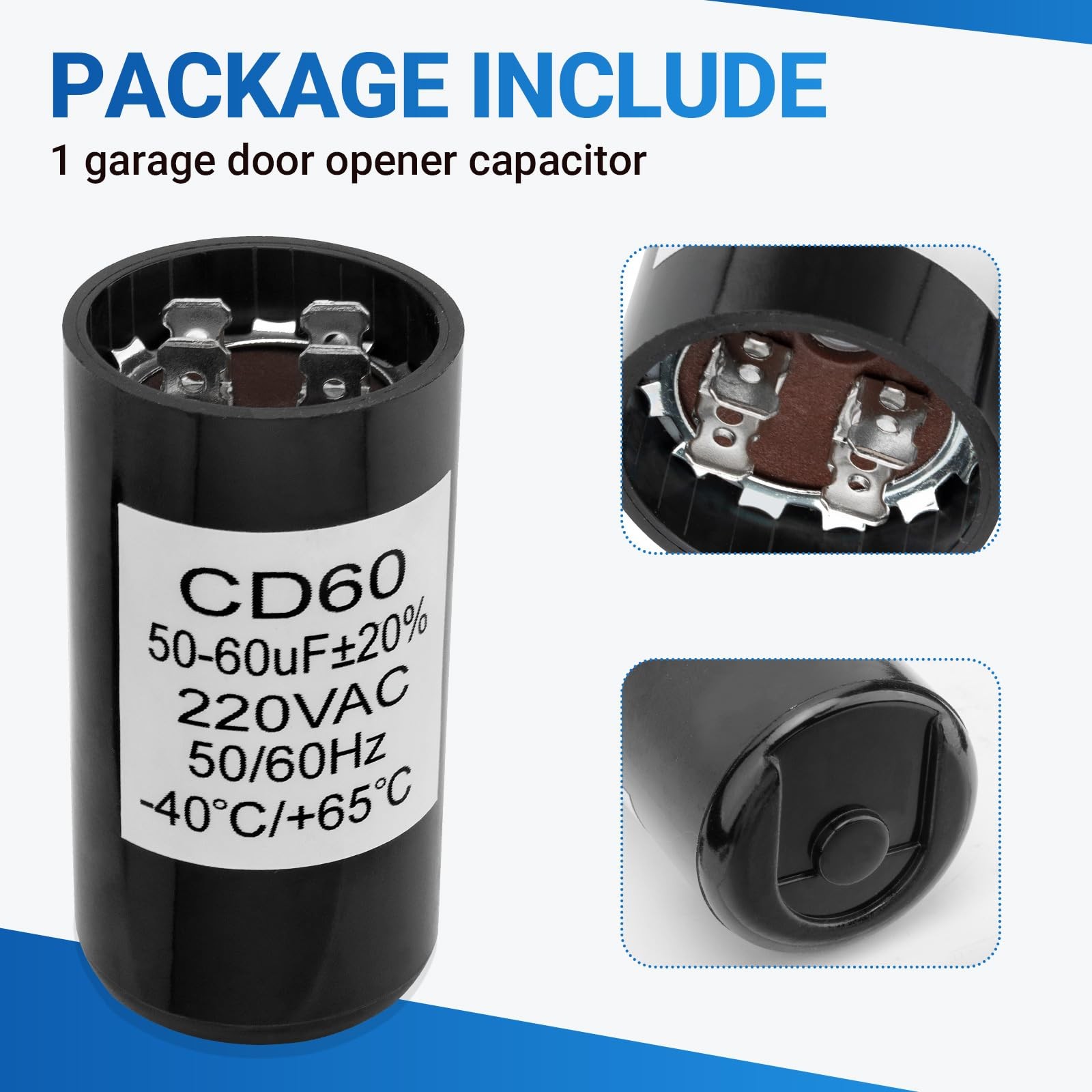 X-18004-B Garage Door Opener Capacitor 50-60 MFD 220 VAC 50/60Hz Replacement