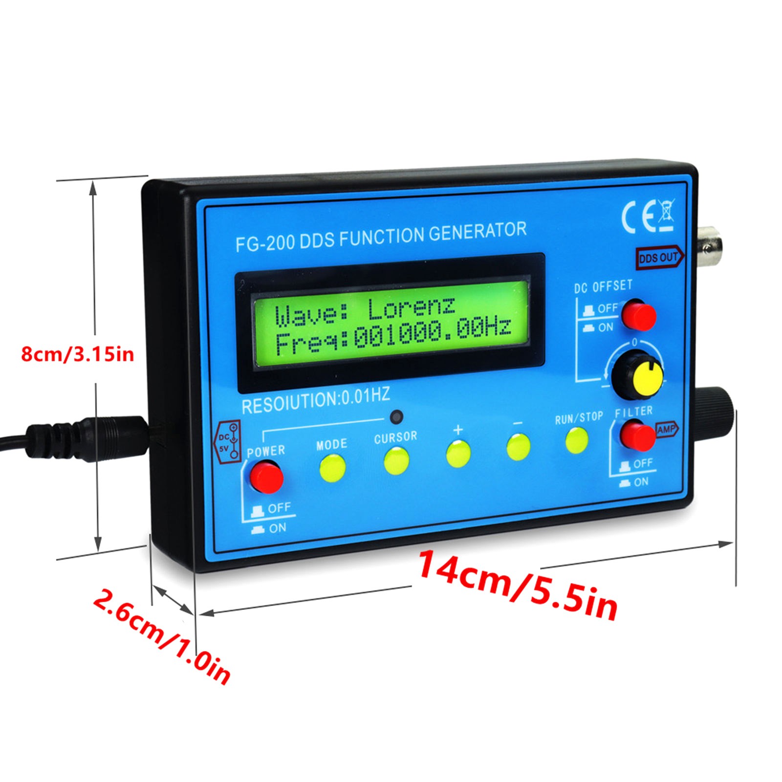 0.01Hz-500kHz DDS Signal Generator Kit with BNC Clip Lead and USB Power Cable